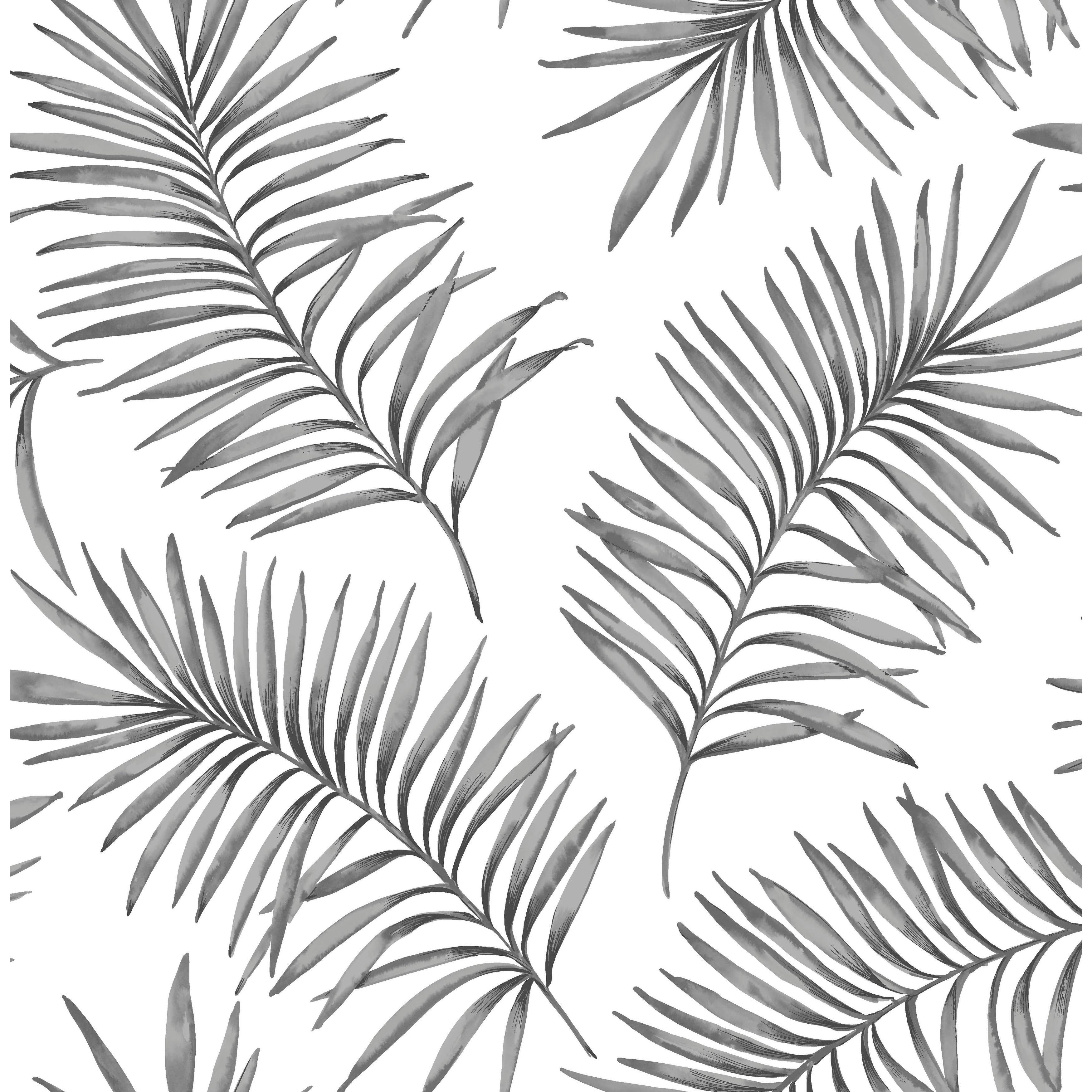 Scandi Leaf White and Grey Forest Wallpaper, Gray