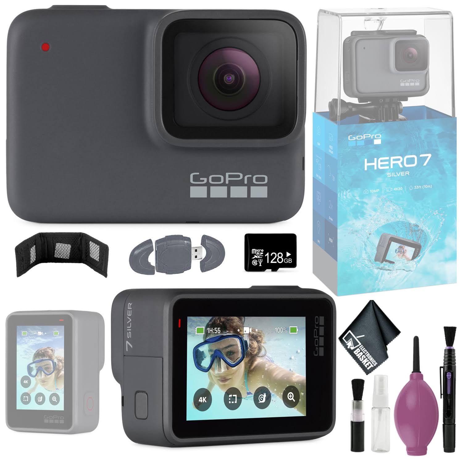 GoPro Hero7 Silver - 128GB - Memory Card Wallet - Card Reader
