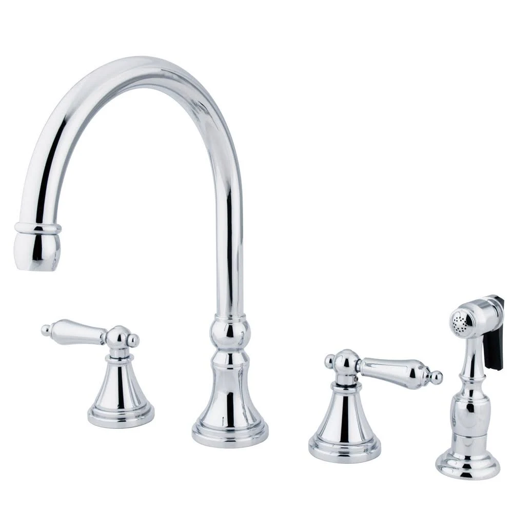 Kingston Brass KS2791ALBS GOVERNOR 8x22 Deck Mount Kitchen Faucet with Brass Sprayer, Polished Chrome