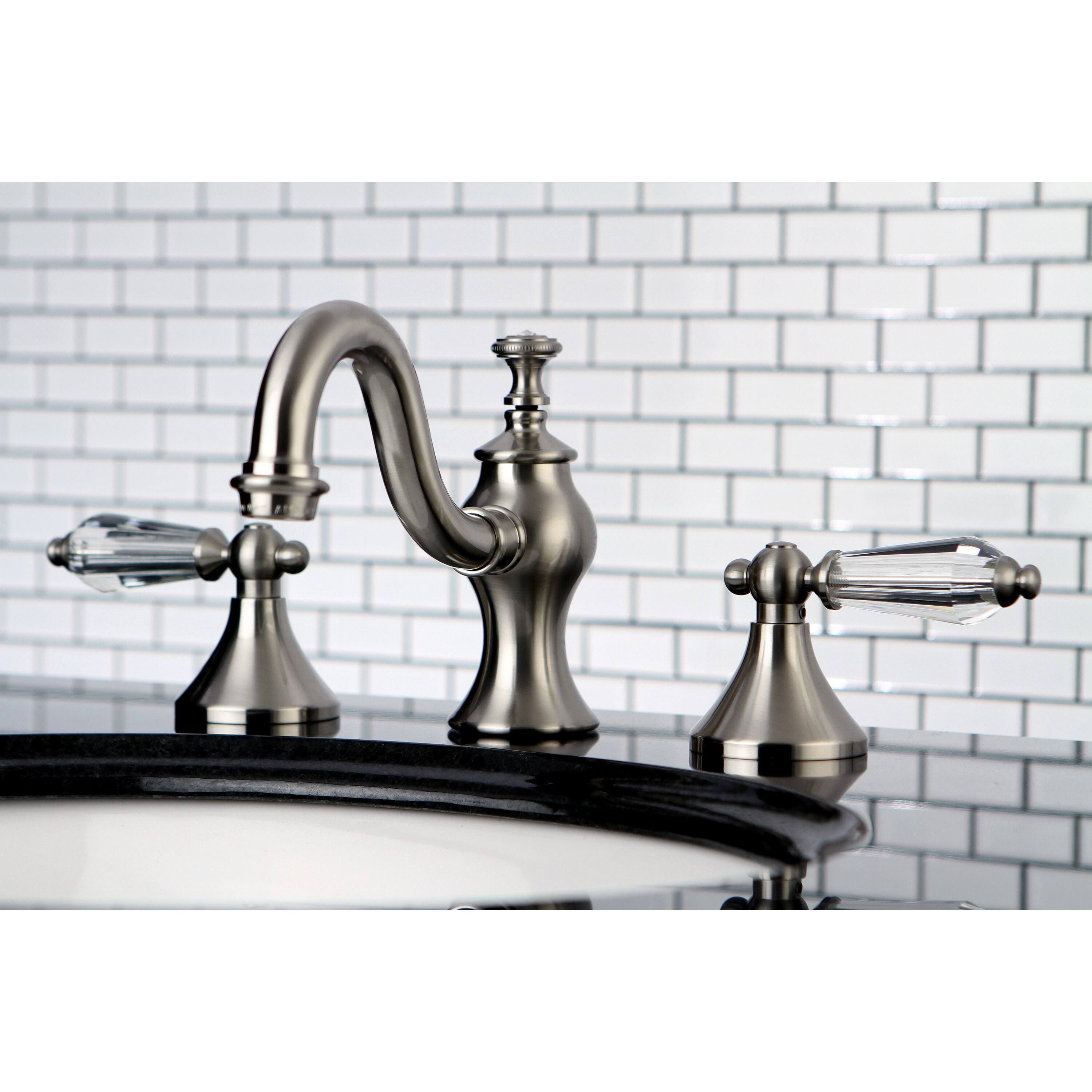 Kingston Brass Victorian Crystal Widespread Bathroom Faucet (Satin Nickel)