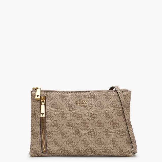 Guess Naya Double Zip Latte Repeat Logo Cross-body Bag Accessories: on