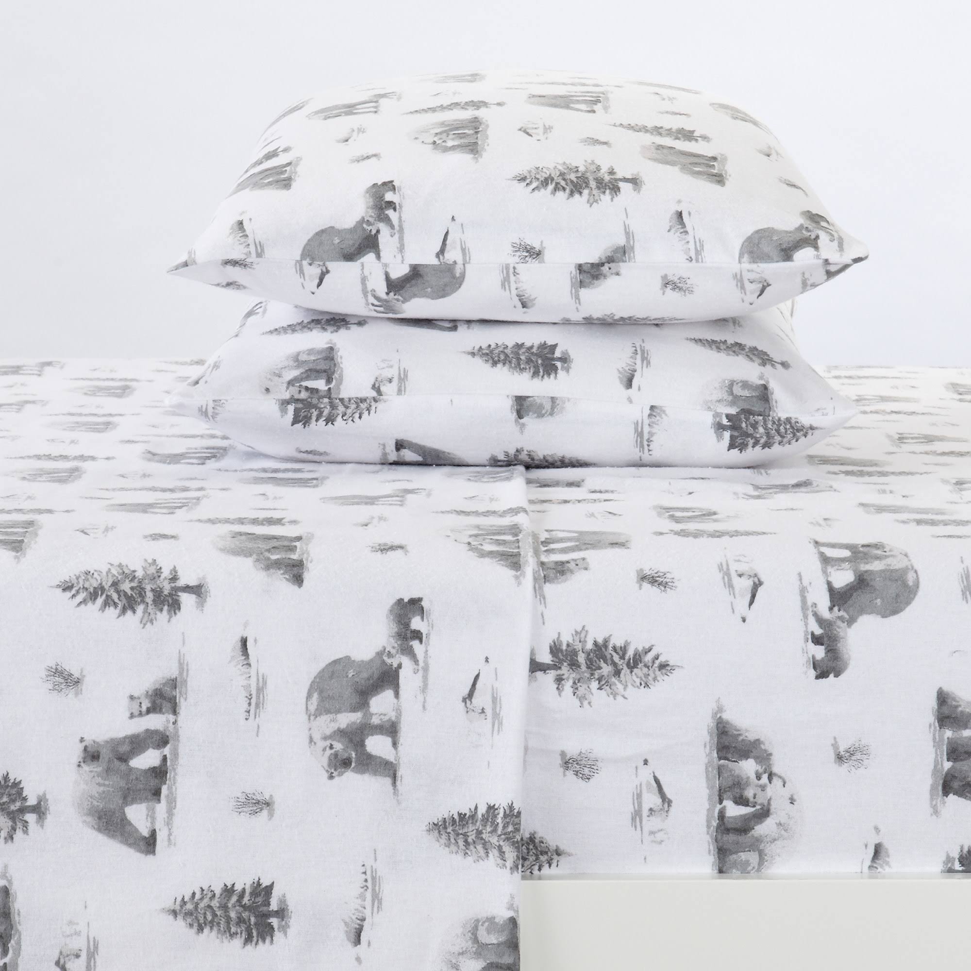 Great Bay Home 100% Cotton Flannel Lodge Printed Sheet Set King North Pole Polar Bears