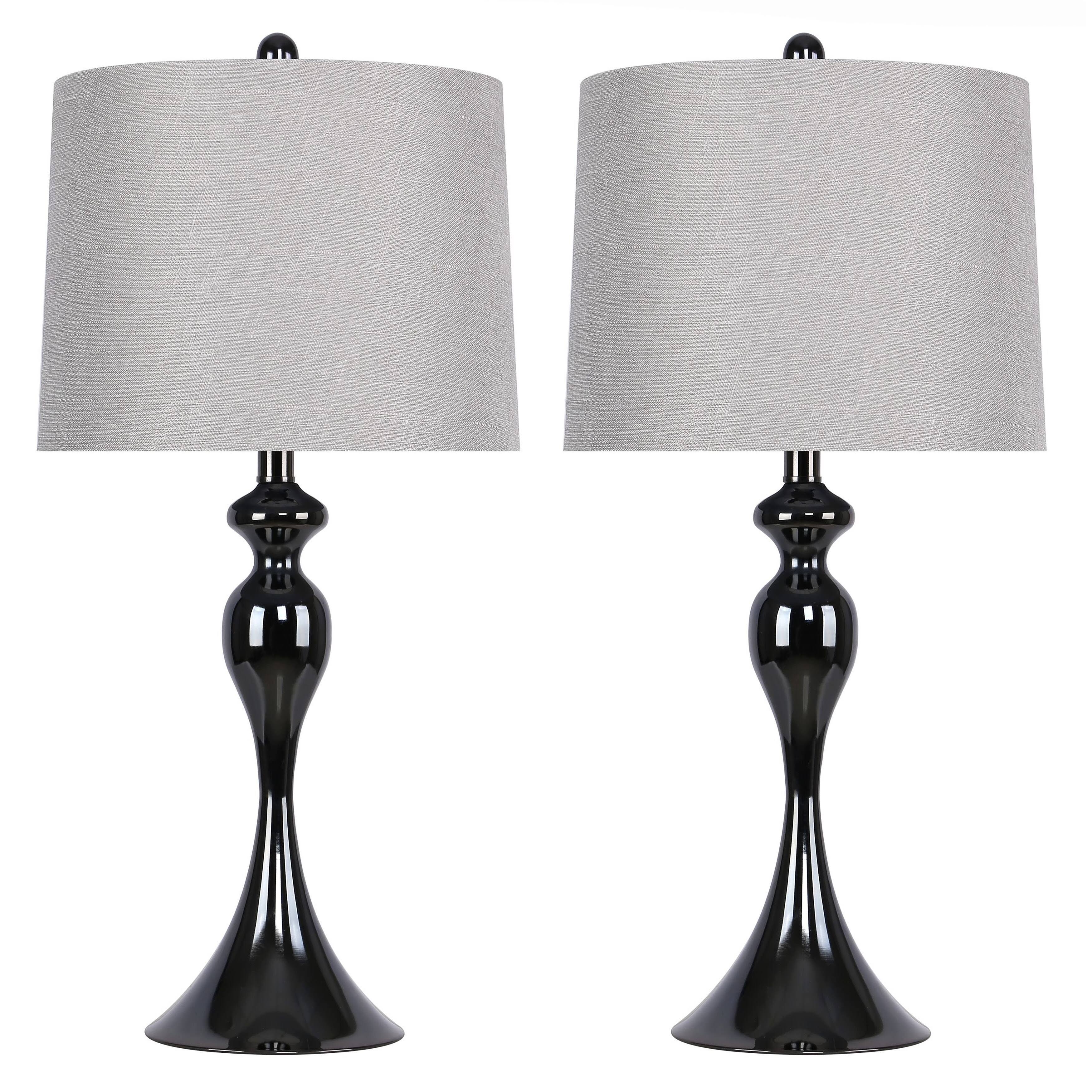 27x22 Curvy Gun Metal Table Lamps with Grey Textured Slub Linen Shades