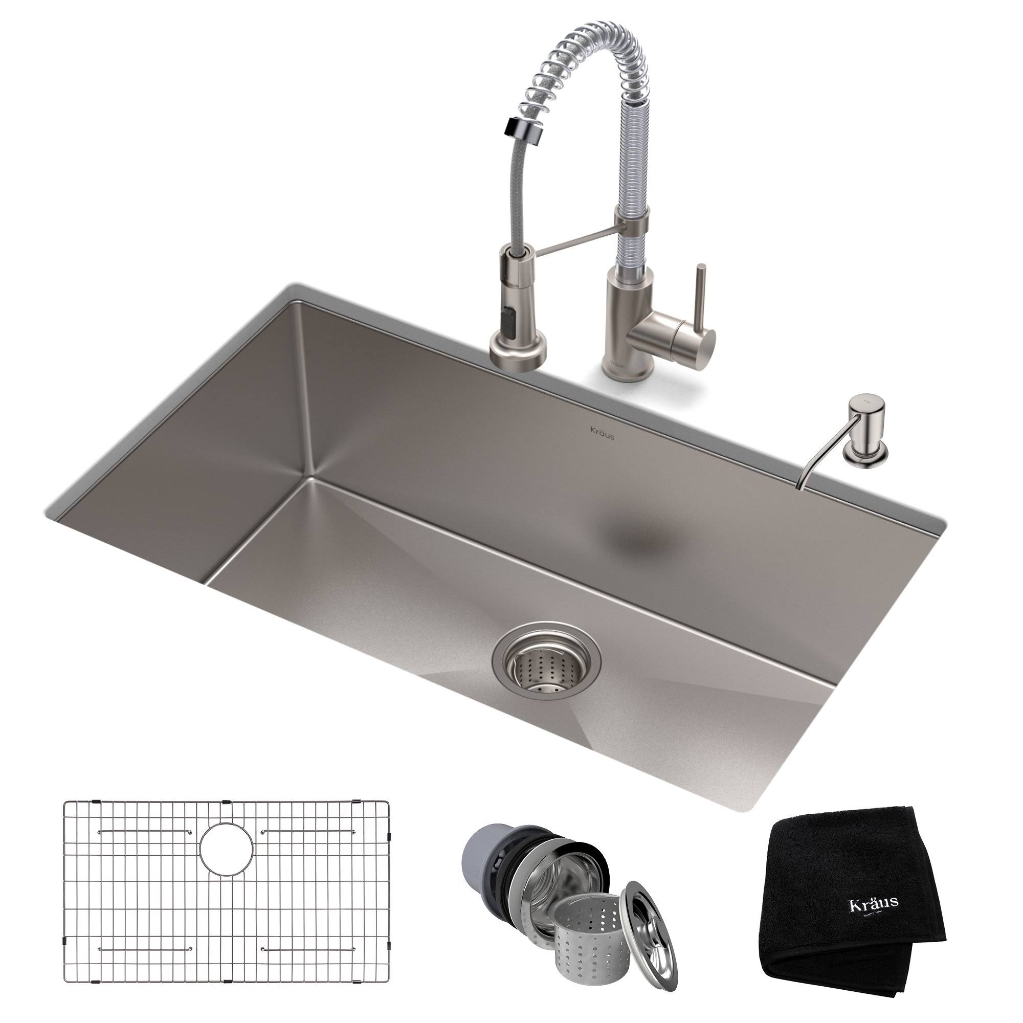 Kraus Standart Pro 32x22 Undermount Kitchen Sink + Faucet Combo - Stainless Steel/Chrome