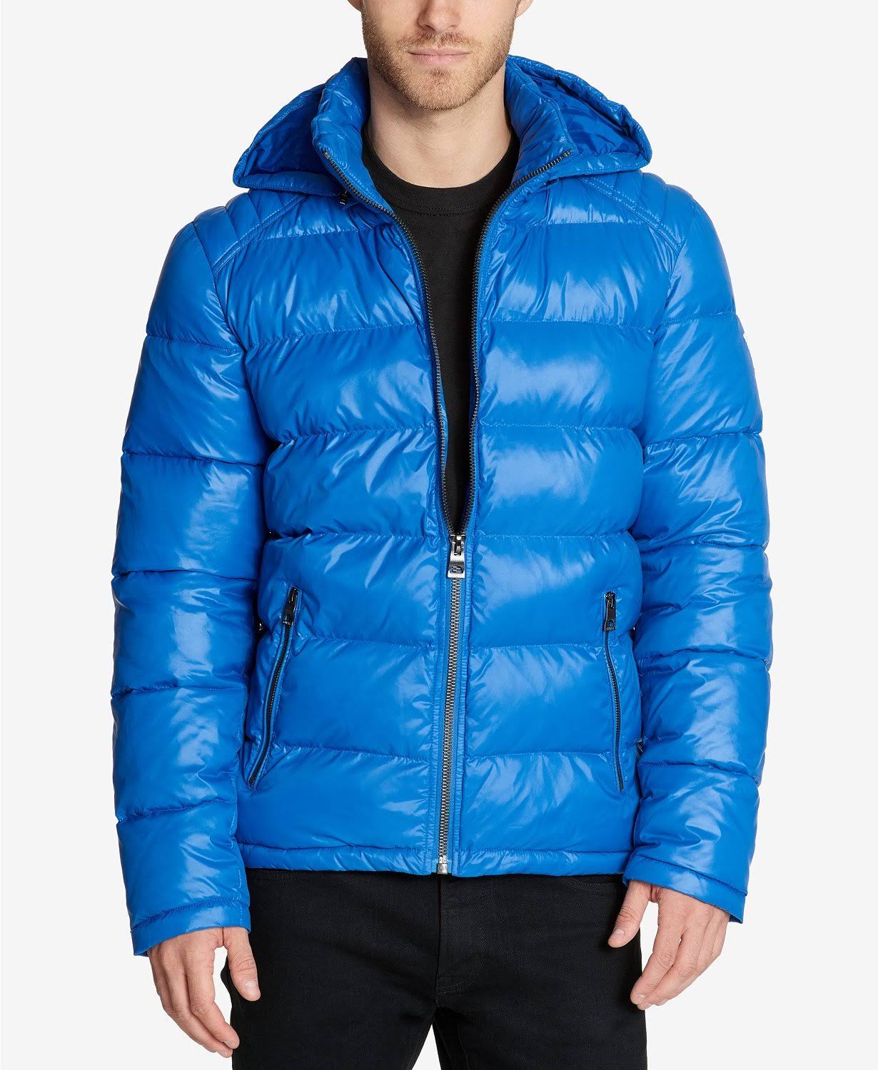 Guess Men&s Hooded Puffer Coat - Cobalt