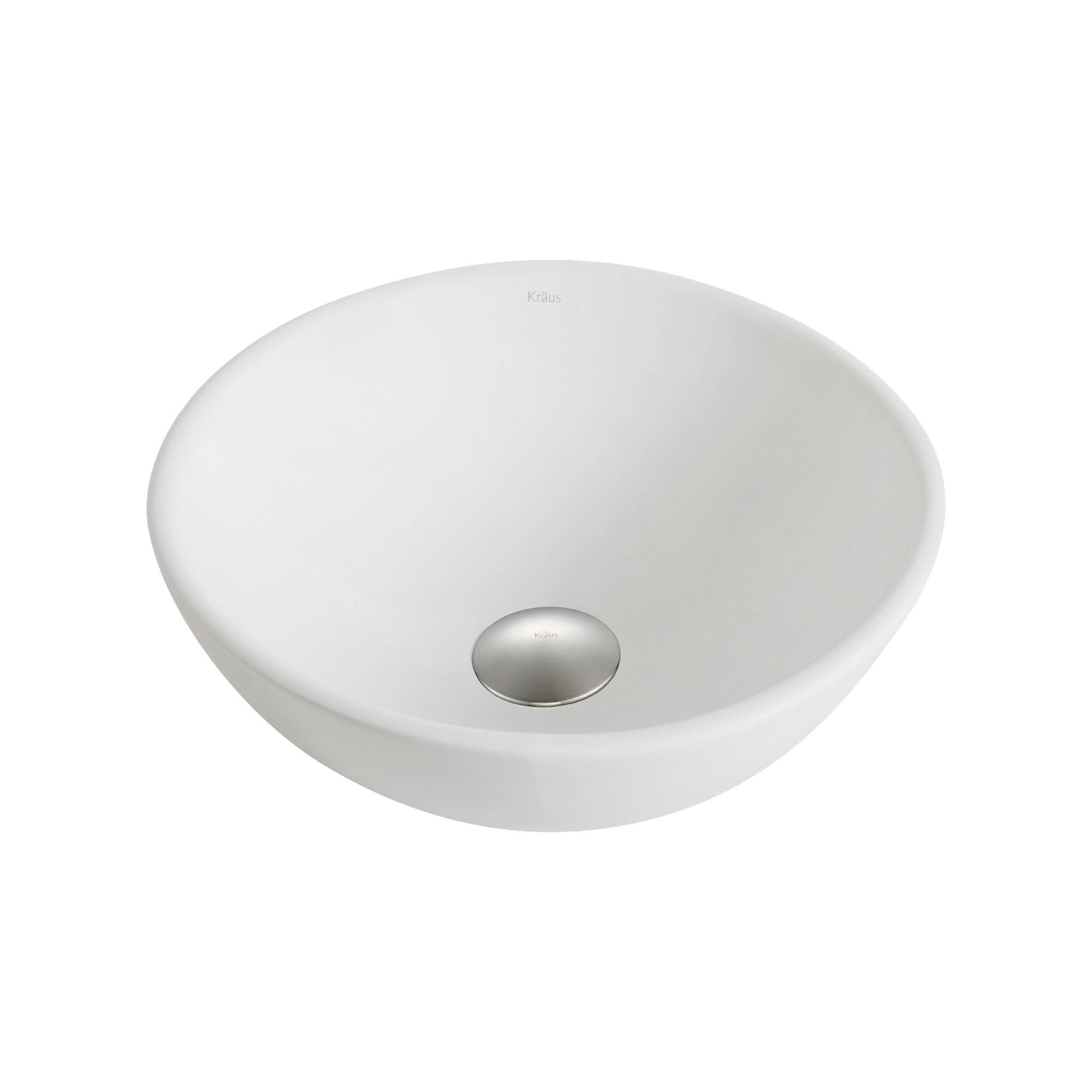 Kraus KCV-341-BN Elavo White Ceramic Small Round Vessel Bathroom Sink - Brushed Nickel
