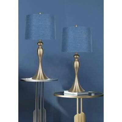 Pennsylvania 27x22 Table Lamp Set Rosdorf Park Base Color: Gold Plated, Shade Color: Moroccan Blue