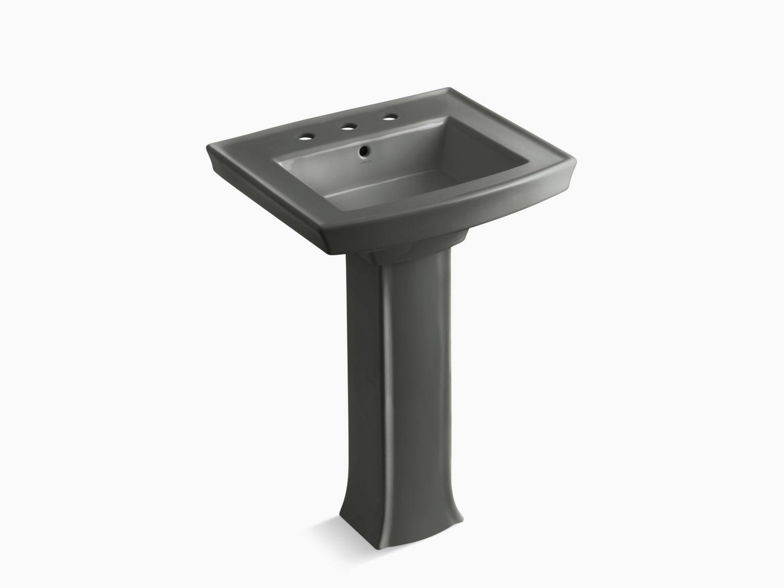 KOHLER K-2359-8-58 Archer Pedestal Bathroom Sink with 8 In. Widespread Faucet Holes, Thunder Grey