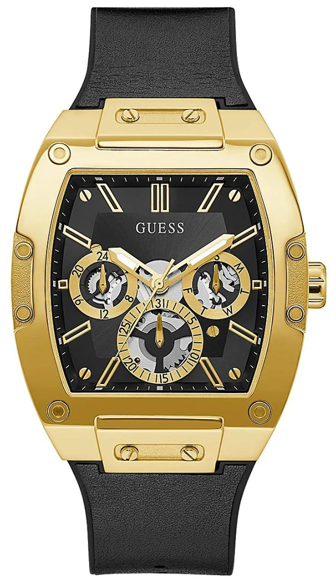 Guess Men&s Black and Gold-Tone Square Multifunction Watch - Black