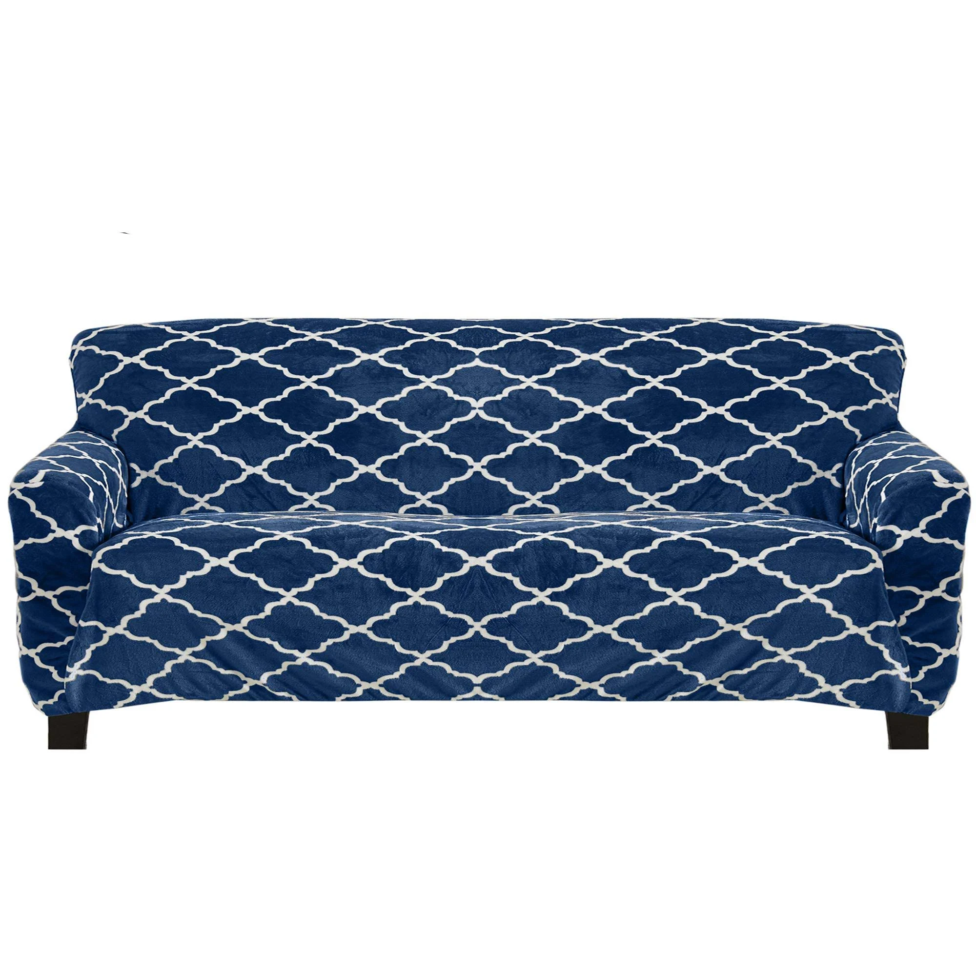 Great Bay Home Printed Velvet Plush Form Fit Sofa Slipcover - Oversized Sofa - Navy