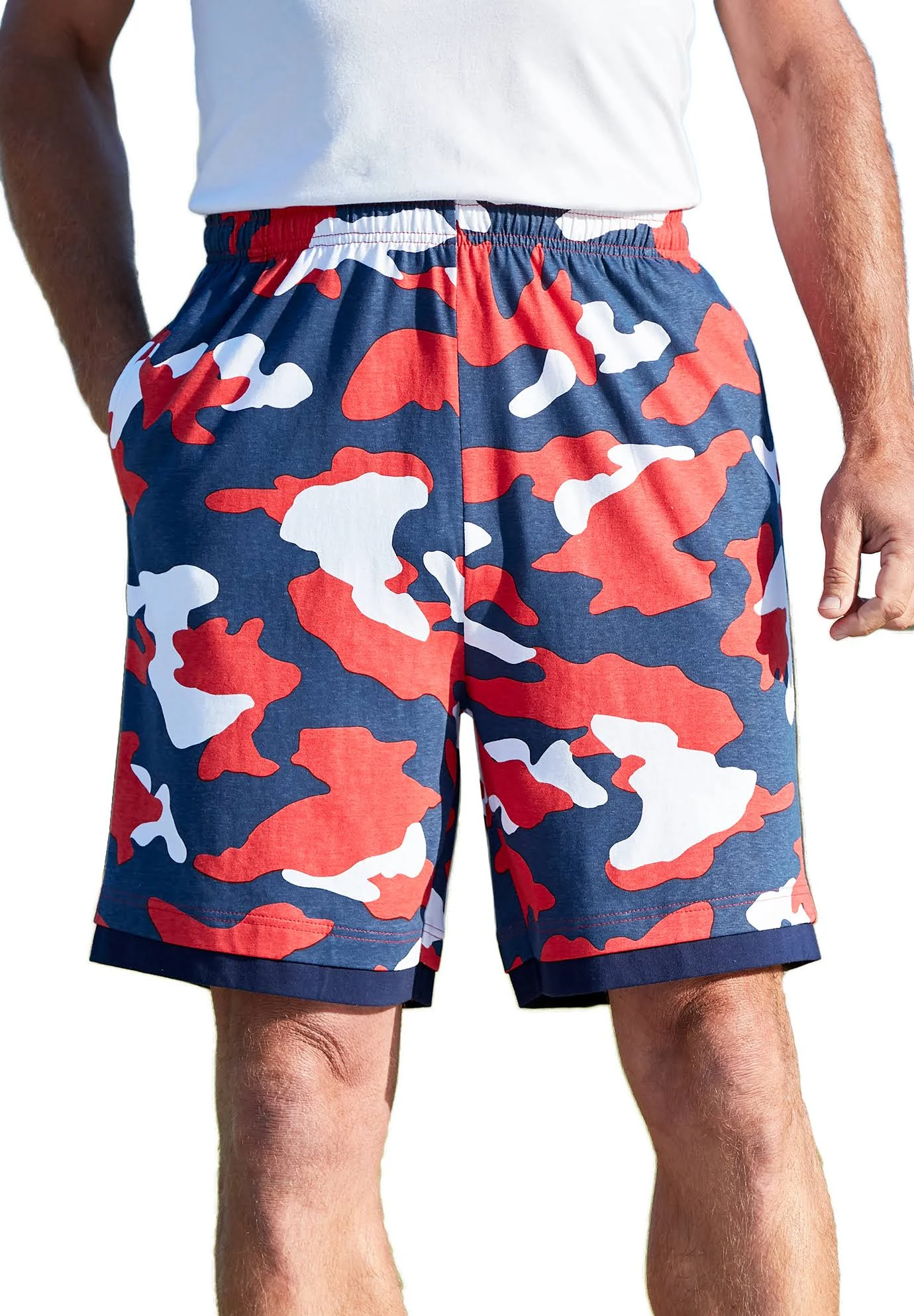 Men&s Big u0026 Tall Hang-down Lightweight Shorts by KingSize in Blaze Red Camo (Size 4XL)