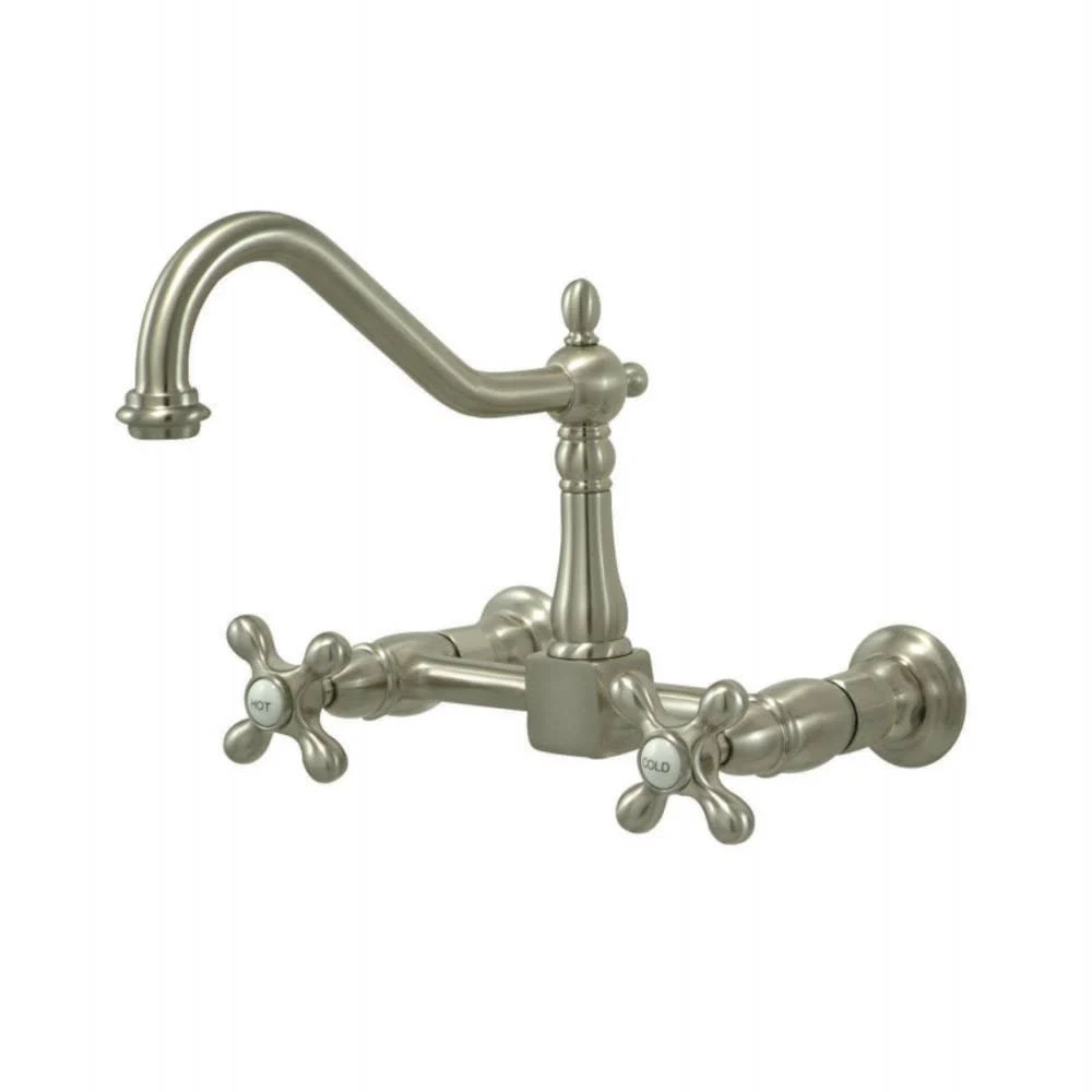 Kingston Brass Ks1248ax Heritage Satin Nickel 8x22 Center Wall Mount Kitchen Faucet