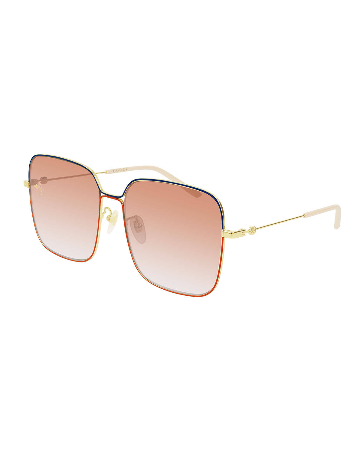 Gucci Square Metal Sunglasses, Gold/Orange, Women&s