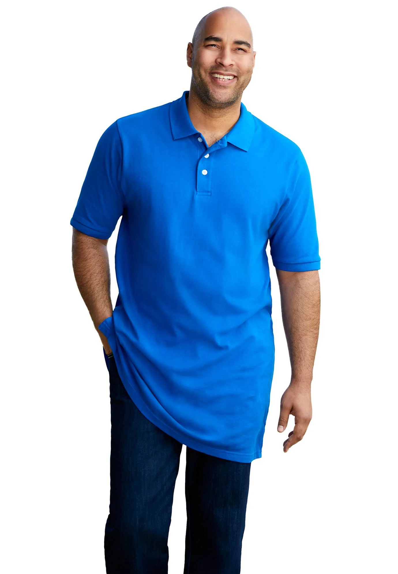 Men&s Big u0026 Tall Longer-Length Pique Polo Shirt by KingSize in Electric Turquoise (Size L)