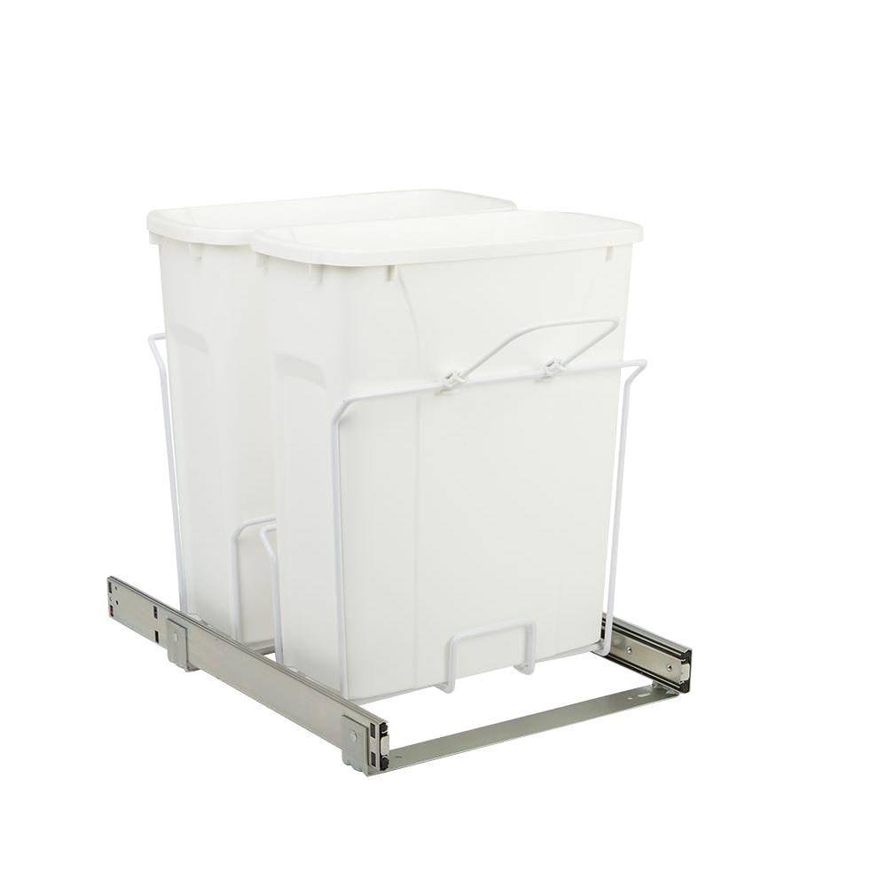 Knape u0026 Vogt 14.375 in. x 20.125 in. x 17.313 in. 20 Qt. In-Cabinet Double Soft-Close Bottom-Mount Pull-Out Trash Can, White