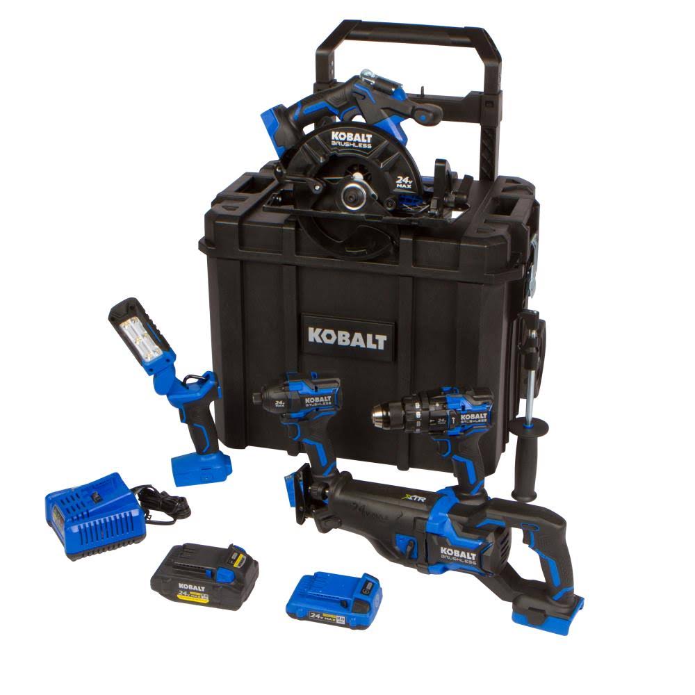 Kobalt XTR 5-Tool 24-Volt Max Brushless Power Tool Combo Kit with Hard Case (Charger Included and 2-Batteries Included)