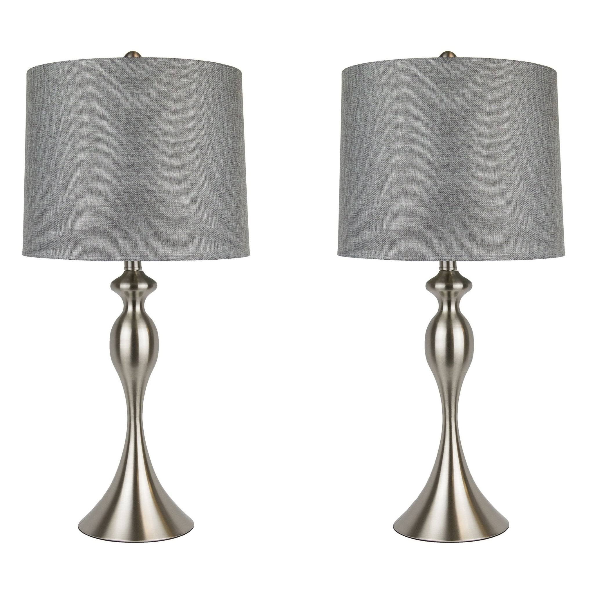 Grandview Gallery 26.5x22 Table Lamps with Grey Shade Set of 2 Brushed Nickel Body