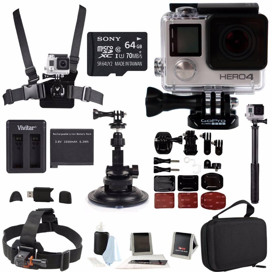 GoPro Hero4 Silver, 2 battery, 64GB microSD All in 1 Accessory Mount