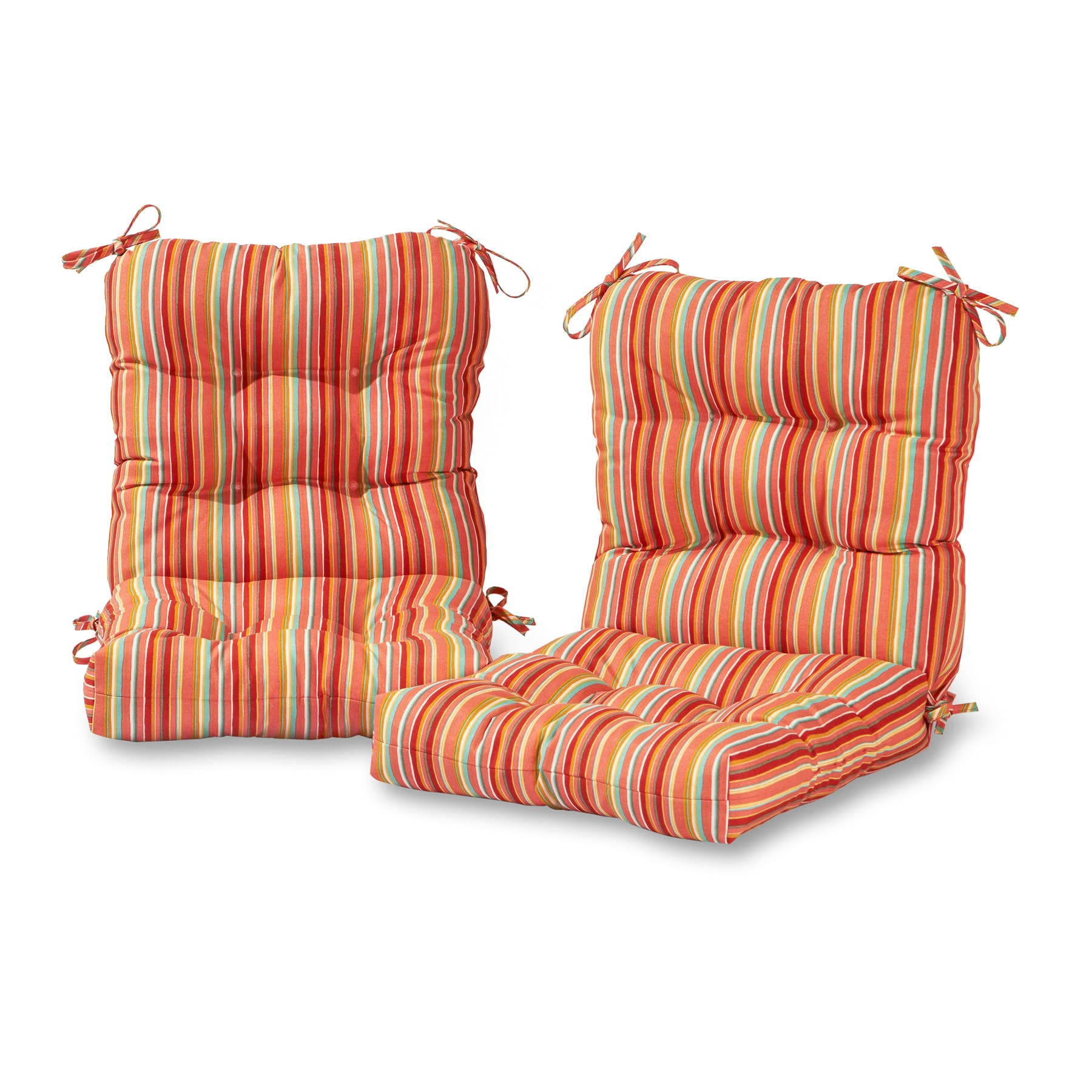 Greendale Home Fashions Outdoor Seat/Back Chair Cushion - Set of 2 Watermelon Stripe