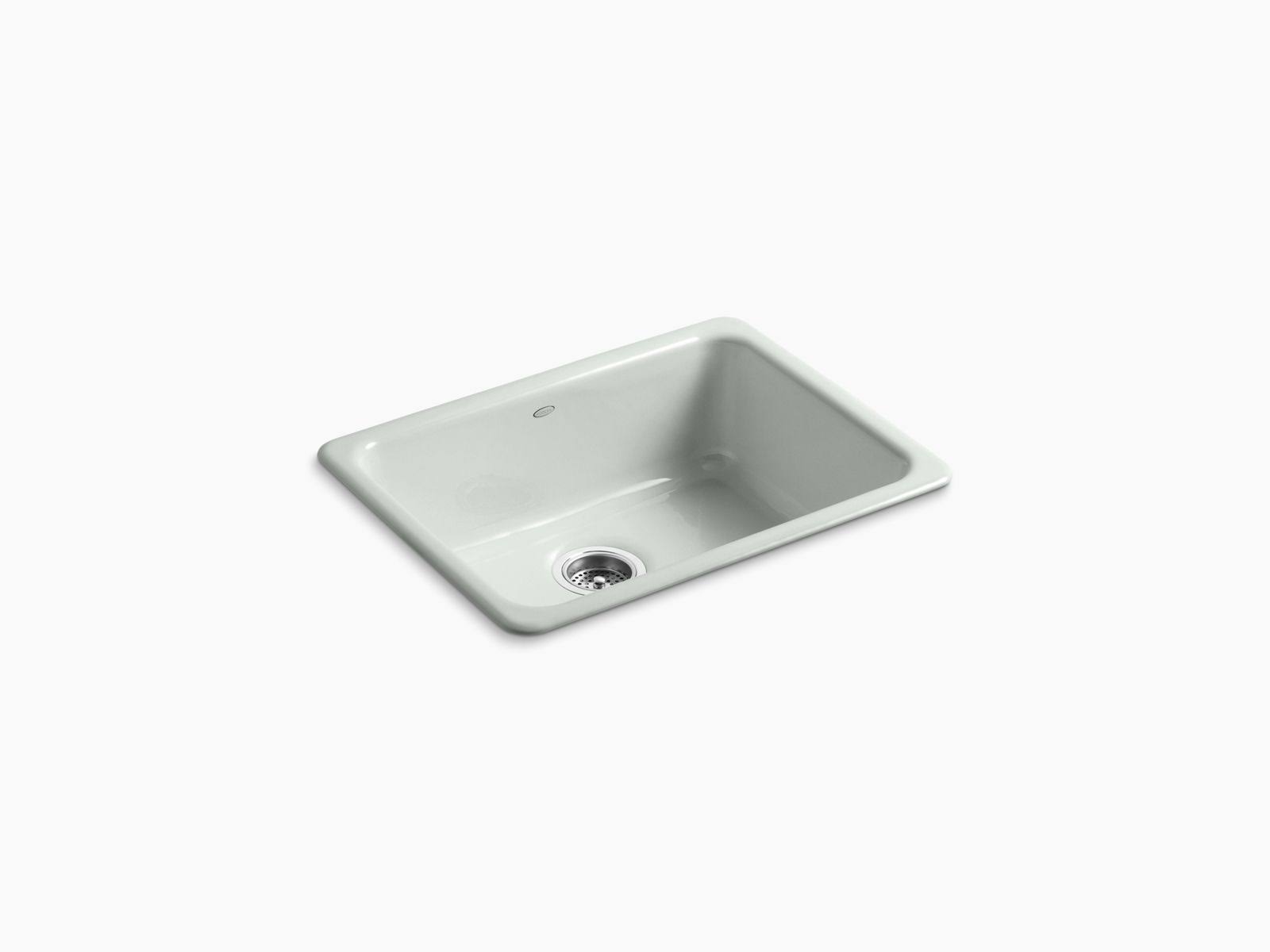 KOHLER K-6585-FF Iron/Tones 24-1/4x22 X 18-3/4x22 X 8-1/4x22 Top-/Under-Mount Single-Bowl Kitchen Sink - Sea Salt