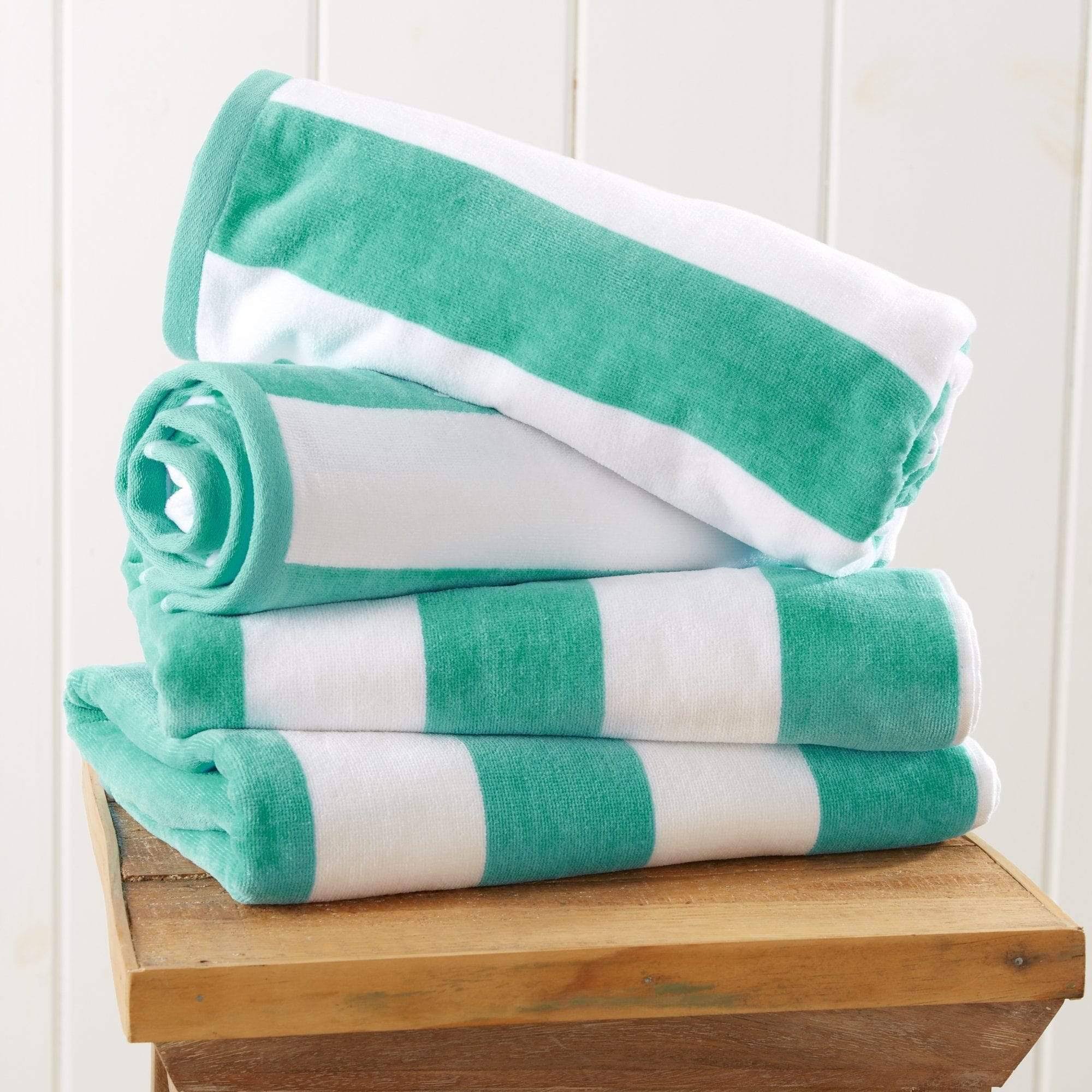 Great Bay Home 100% Cotton Cabana Stripe Velour Beach Towel - 4-Pack - Teal