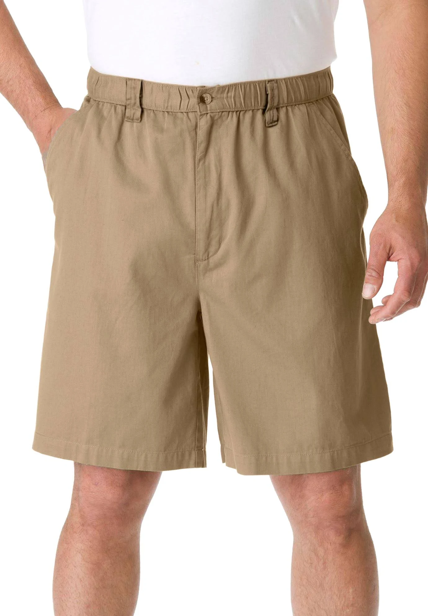 Men&s Big u0026 Tall Knockarounds 8x22 Full Elastic Plain Front Shorts by KingSize in Khaki (Size 3XL)