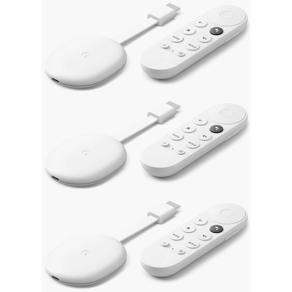 Google Chromecast with Google TV 4K 60fps HDR Streaming Snow 3 Pack