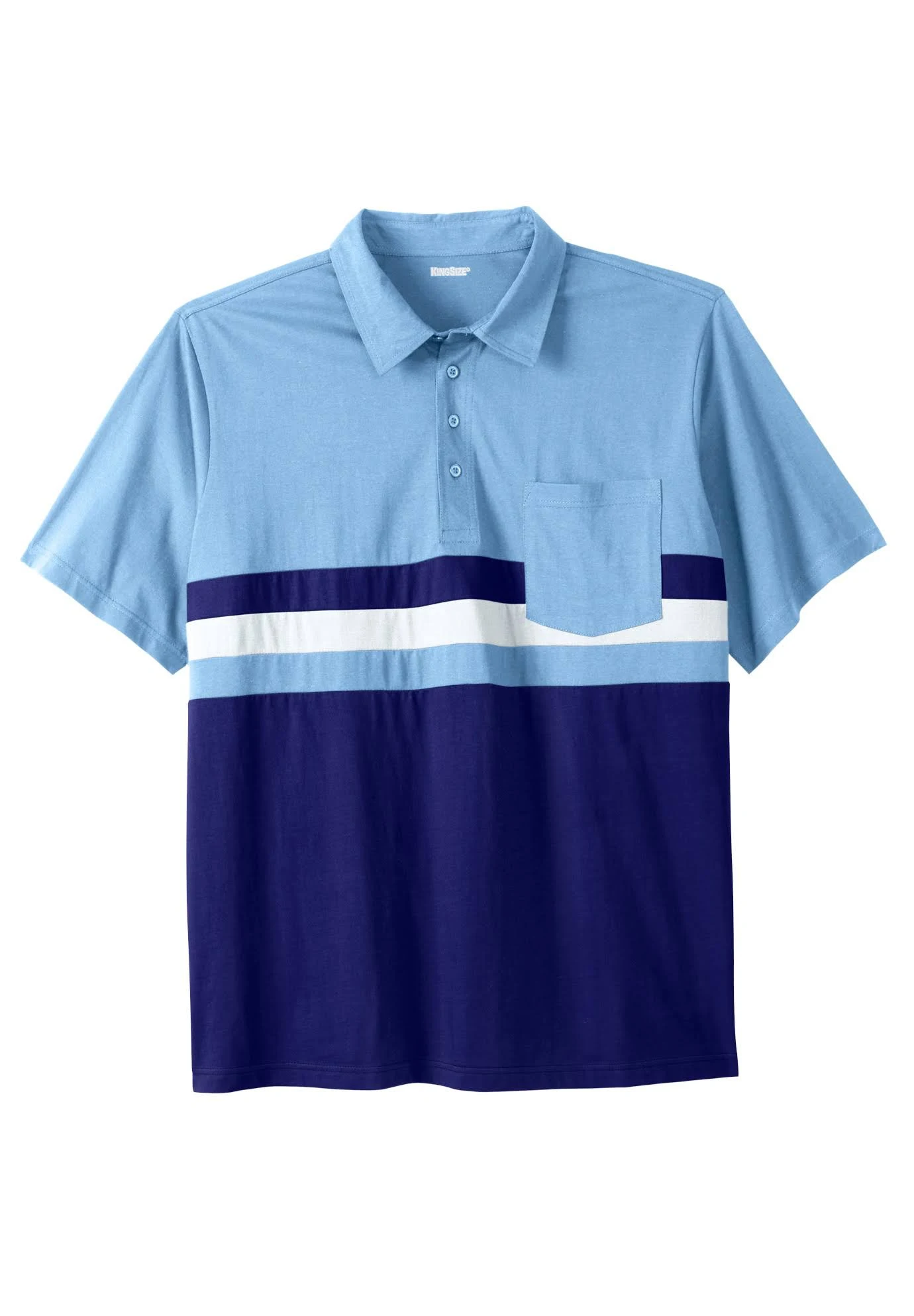 Men&s Big u0026 Tall Lightweight Pocket Golf Polo Shirt by KingSize in Cool Blue Colorblock (Size 5XL)