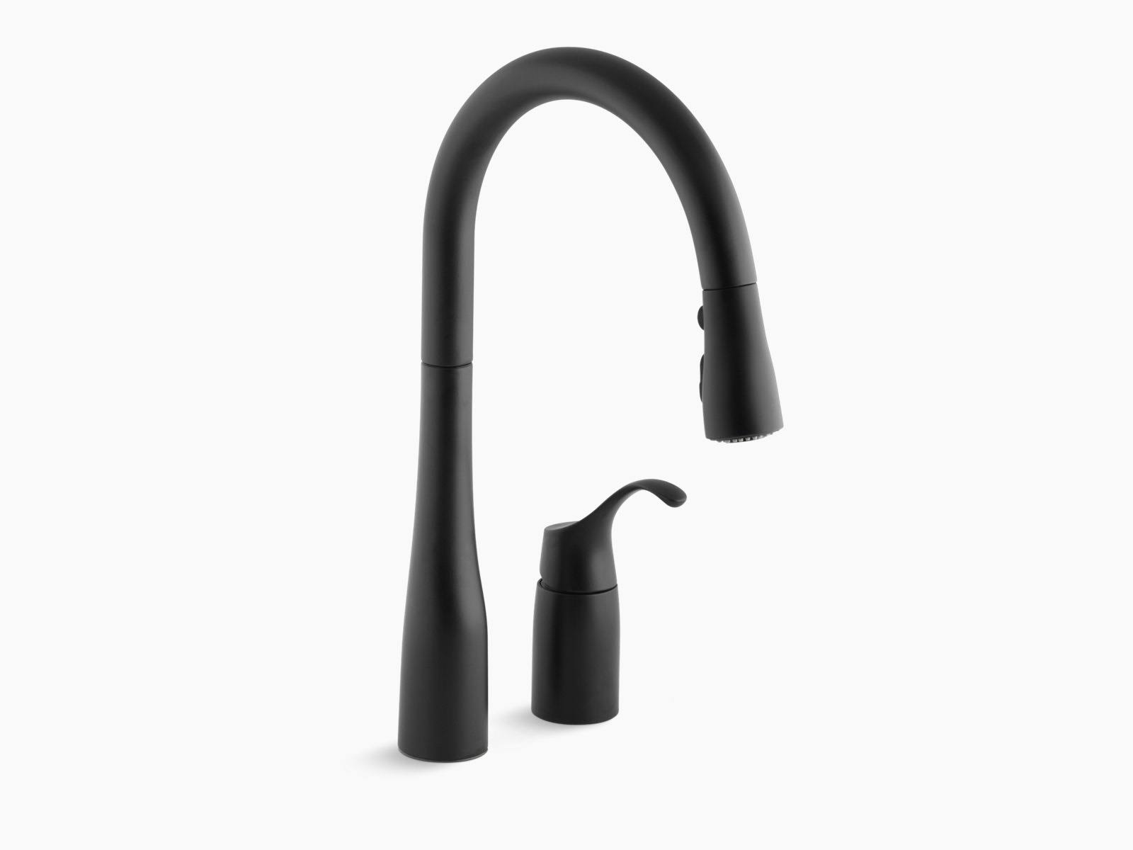 KOHLER K-647-BL Simplice Two-Hole Kitchen Sink Faucet with 16-1/8x22 Pull-Down Swing Spout, DockNetik Magnetic Docking System, a