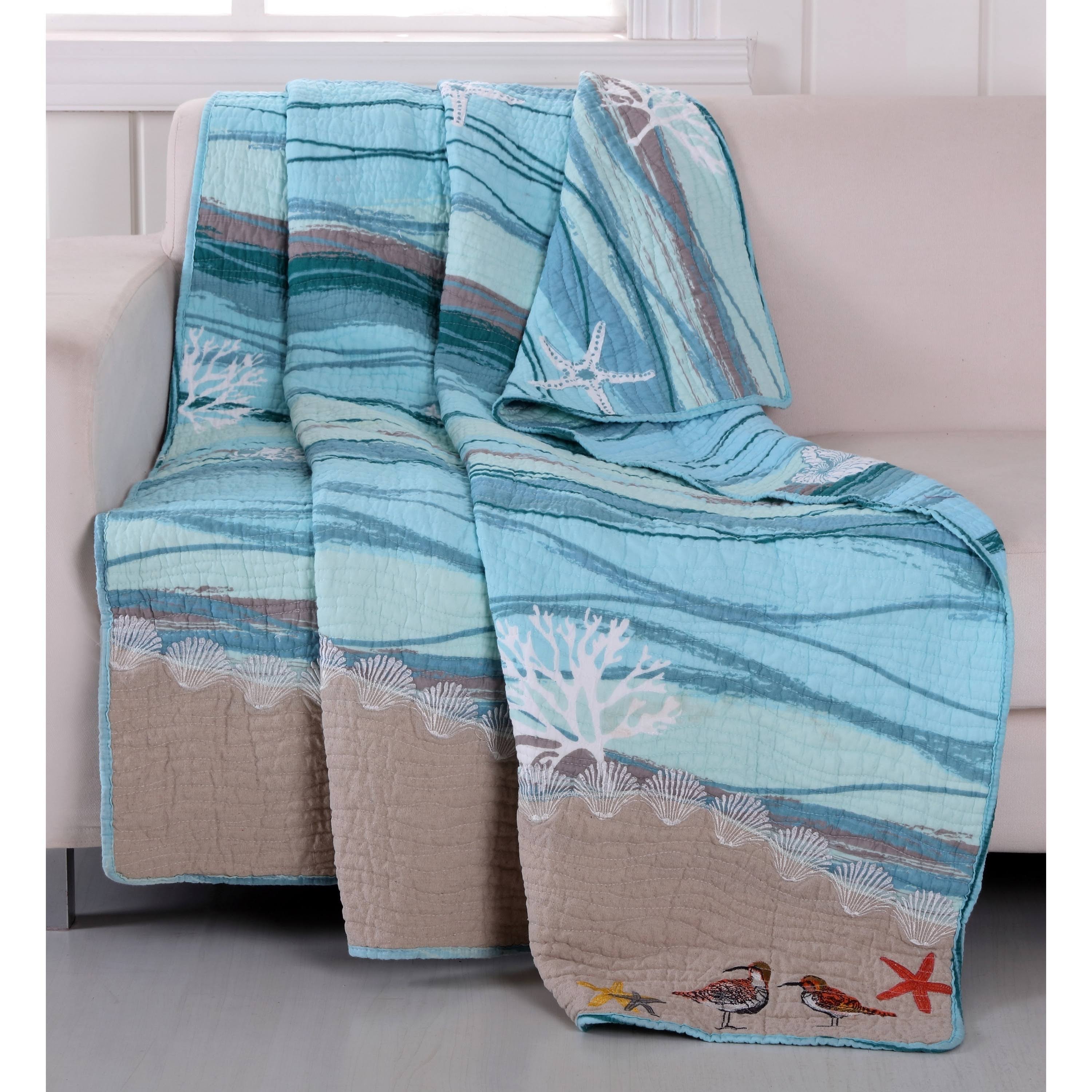 Greenland Home Fashions Maui Embroidered Cotton Throw, Blue