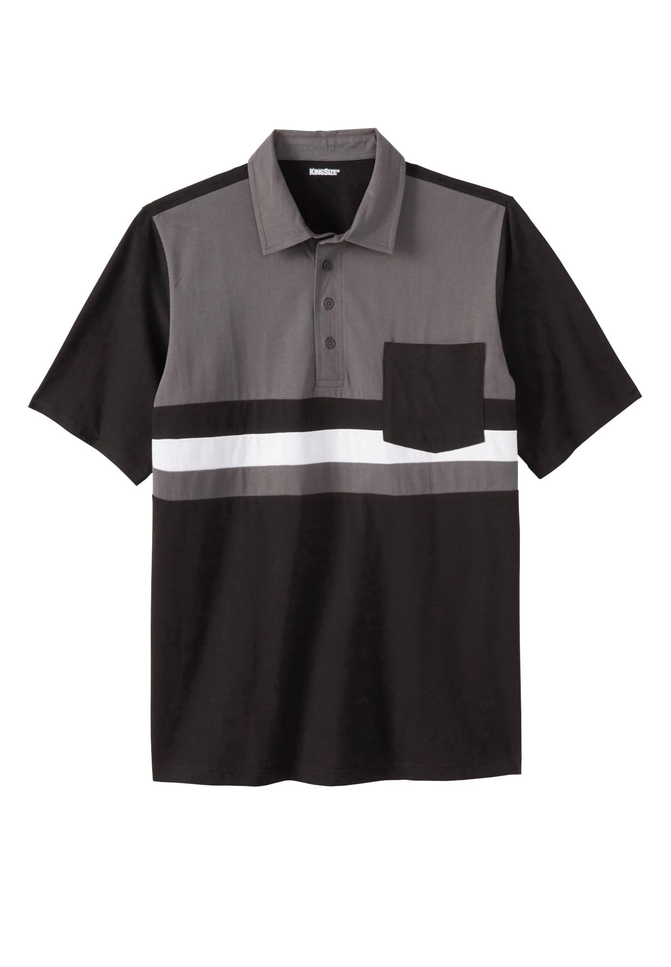 Men&s Big u0026 Tall Lightweight Pocket Golf Polo Shirt by KingSize in Black Colorblock (Size 4XL)