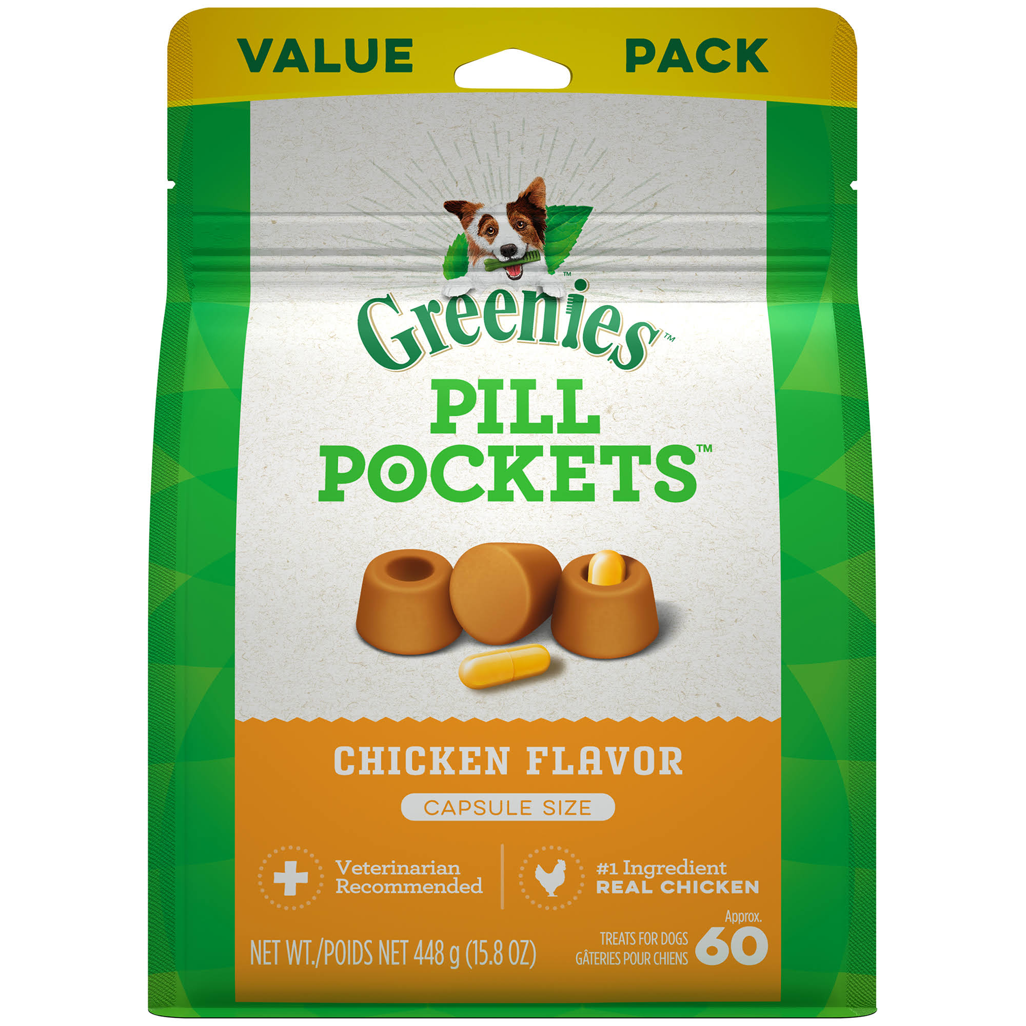 GREENIES PILL POCKETS Treats for Dogs Chicken - Capsule Size 15.8 oz. 60 Treats