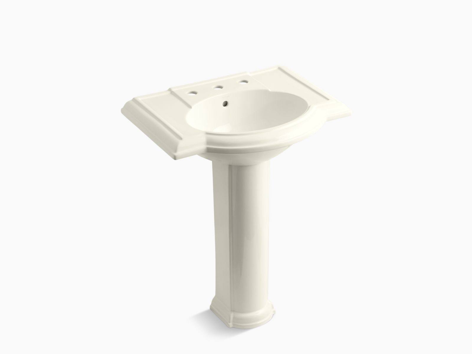 KOHLER K-2294-8-96 Devonshire 27 In. Pedestal Bathroom Sink with 8 In. Widespread Faucet Holes, Biscuit