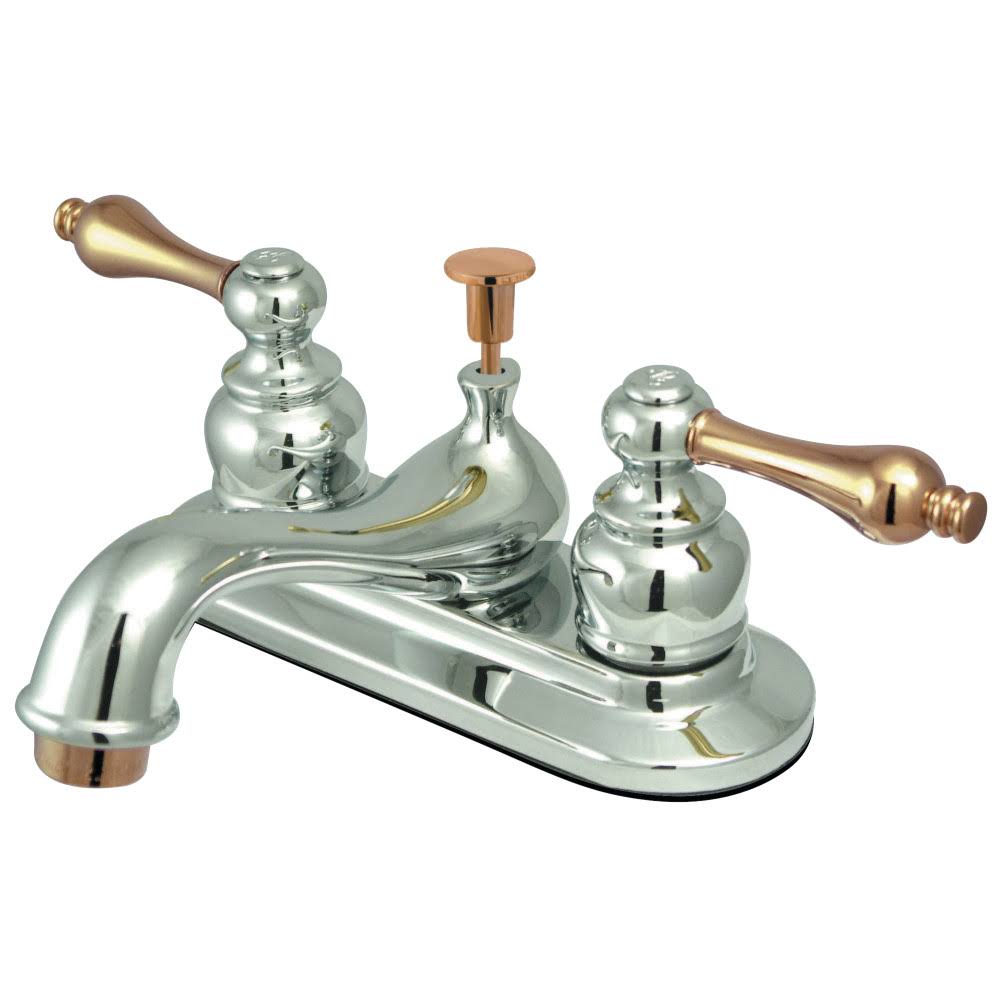 Kingston Brass KB604AL Restoration Polished Chrome/Polished Brass Two Handle 4x22 Centerset Lavatory Faucet with Retail Pop-Up