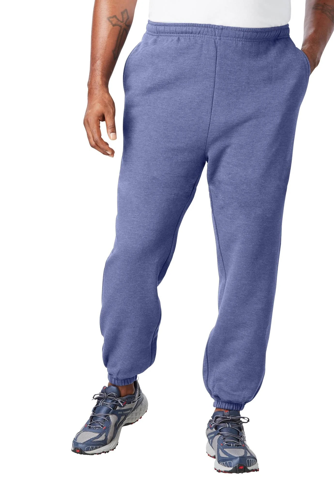 Men&s Big u0026 Tall Fleece Elastic Cuff Sweatpants by KingSize in Heather Slate Blue (Size 5XL)
