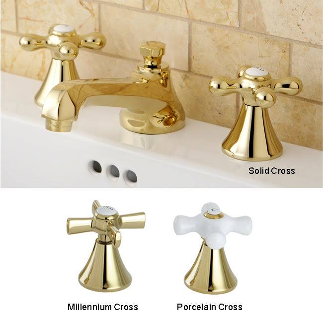 Cross-Handle Polished Brass Widespread Bathroom Faucet - Solid Cross