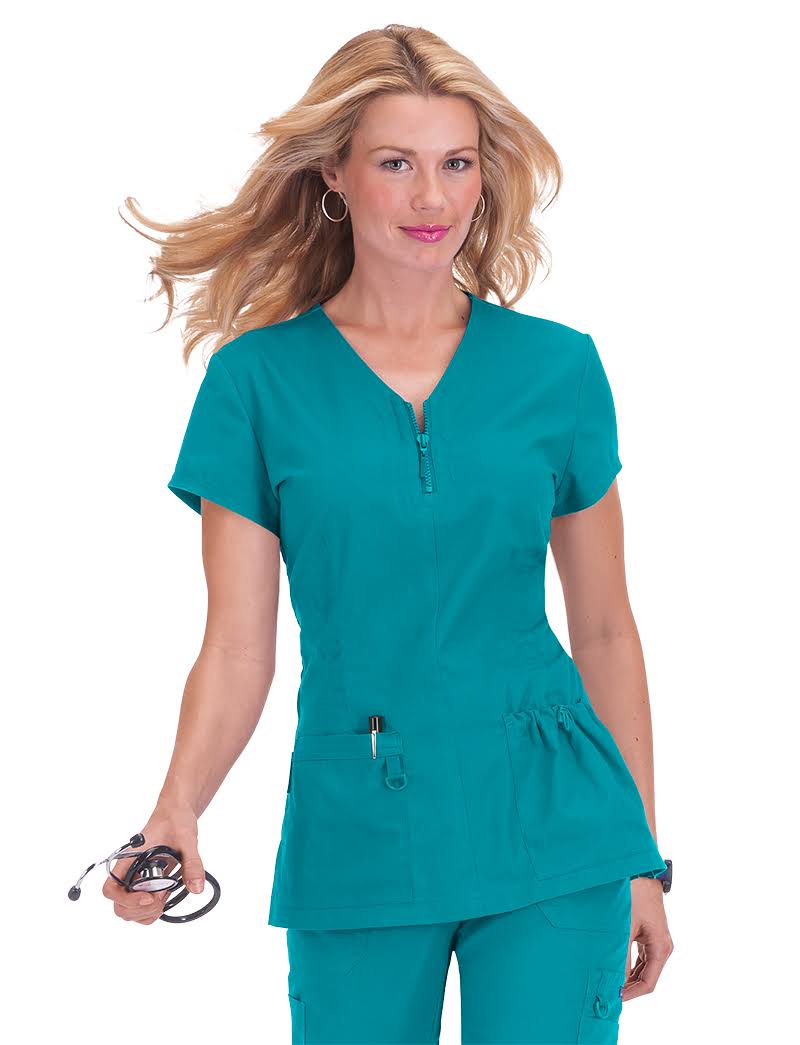 Koi Stretch Women&s Mackenzie Zip V-Neck Solid Scrub Top, Turquoise