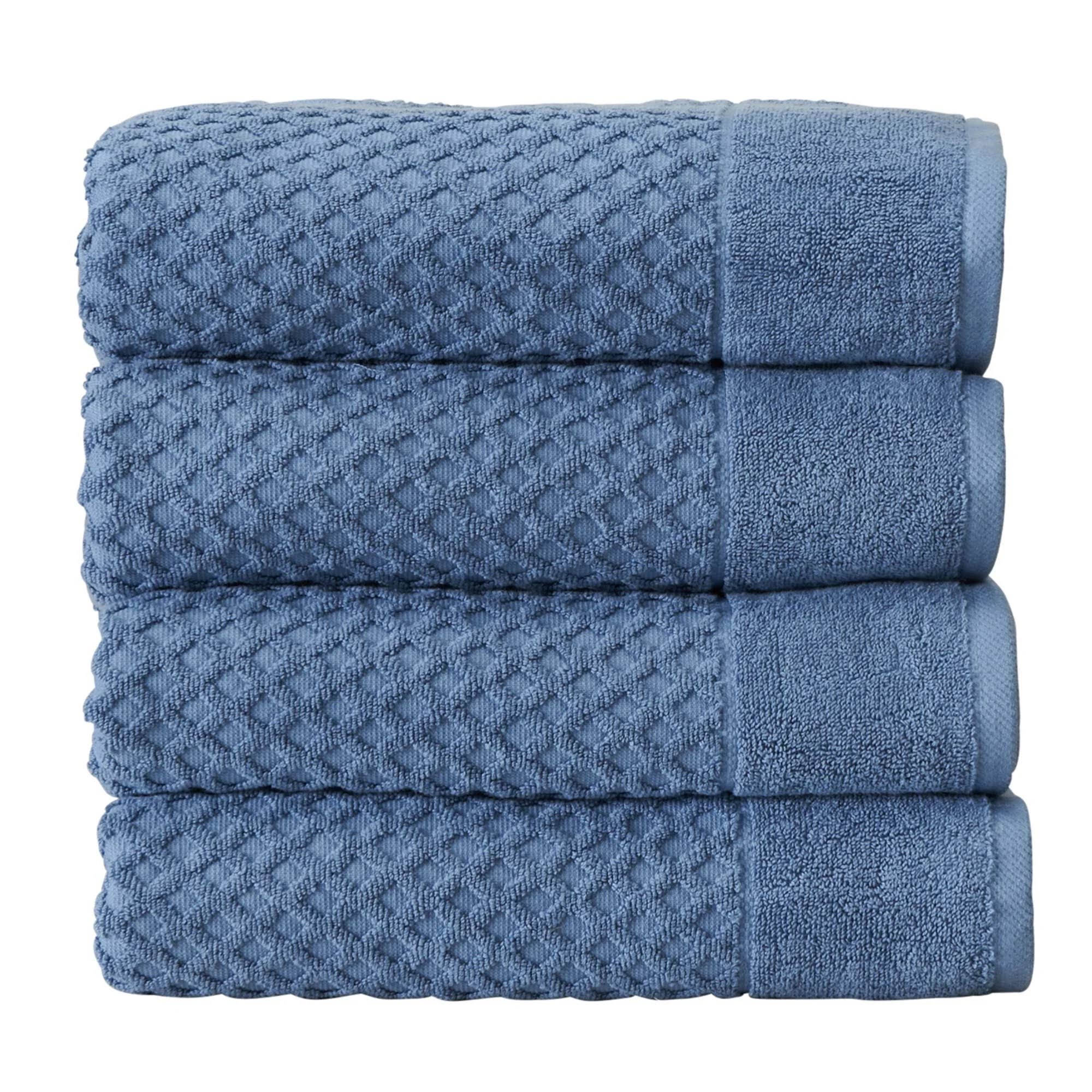Great Bay Home Cotton Textured Towel Set Grayson Collection (Bath Towel (4-Pack), Blue)