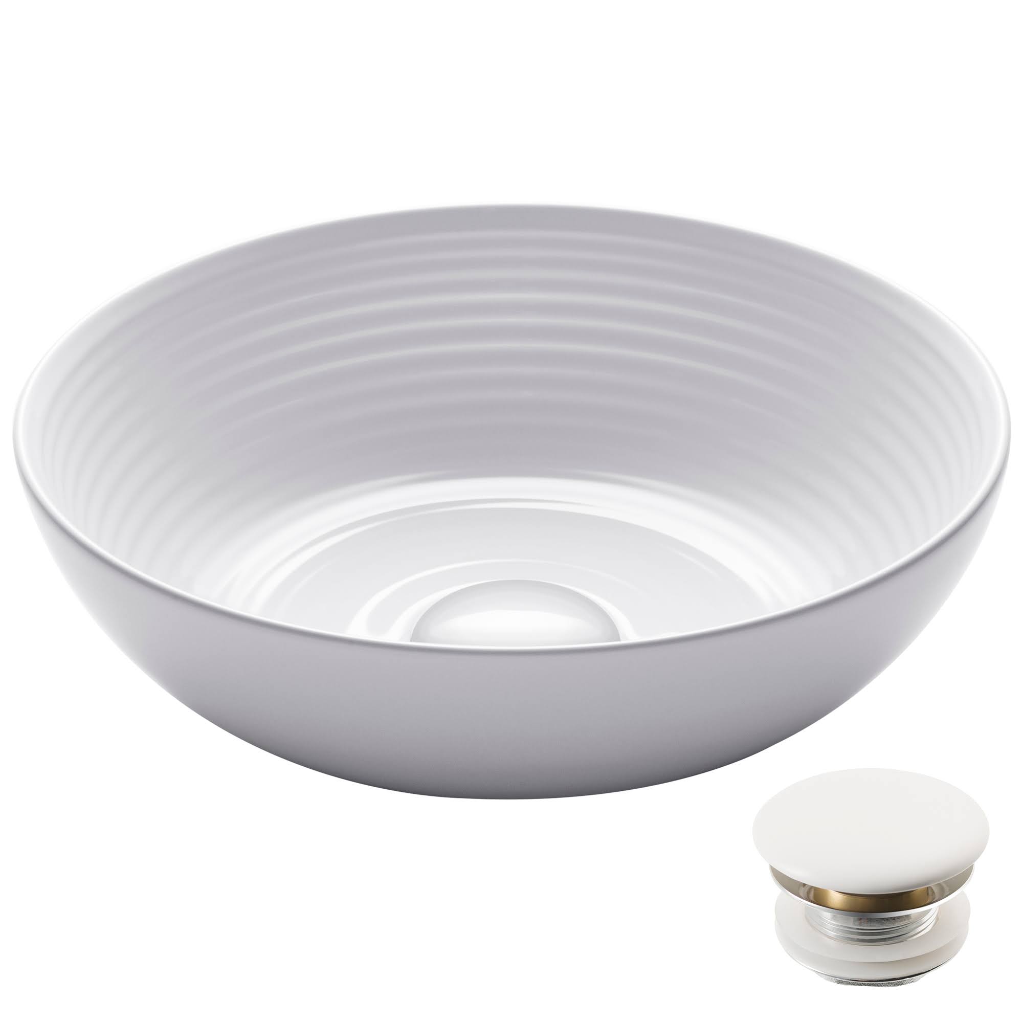 Kraus KCV-204GWH-20 13 x 4.38 in. Viva Round White Porcelain Ceramic Vessel Bathroom Sink with Pop-Up Drain