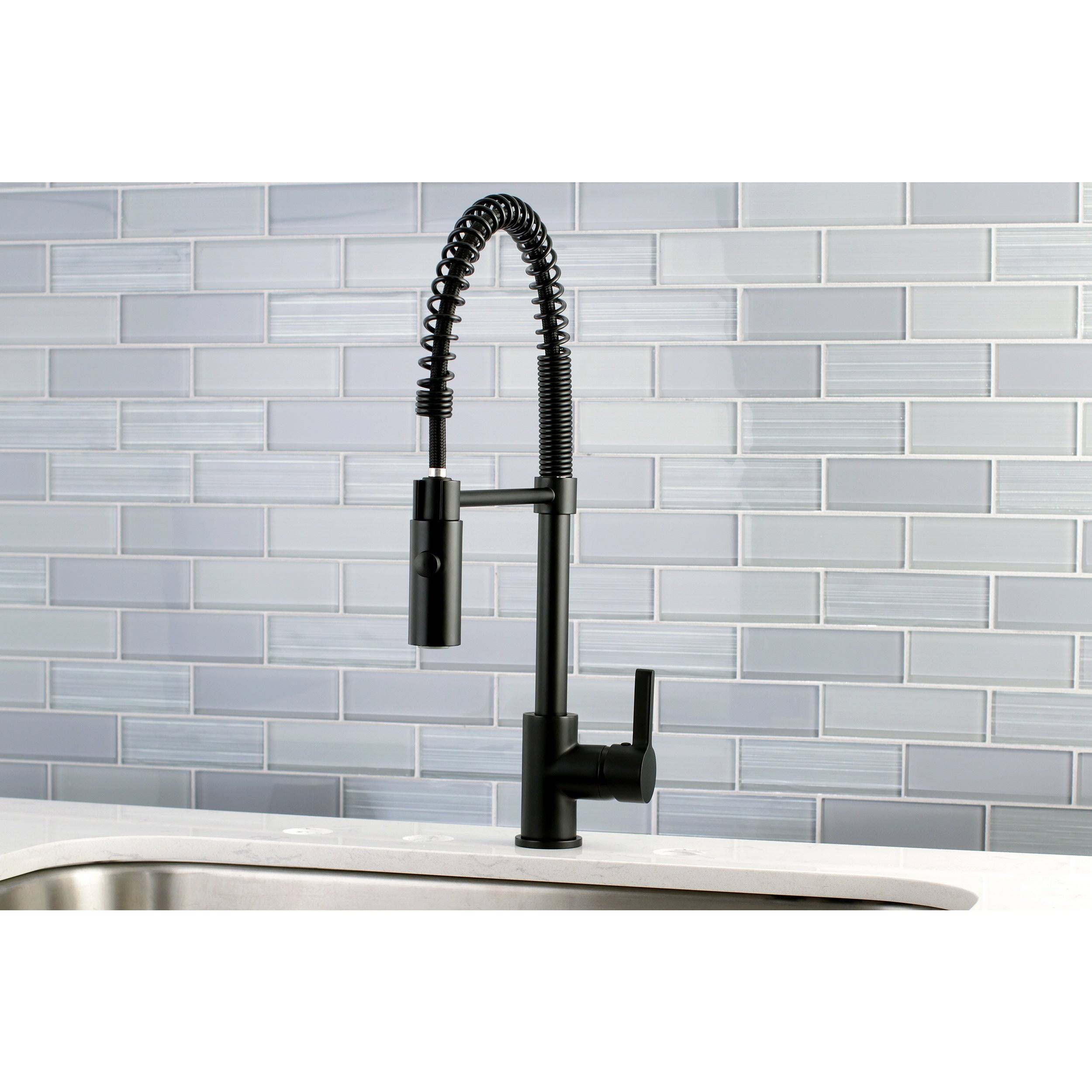 Kingston Brass Black Modern Spiral Pulldown Kitchen Faucet