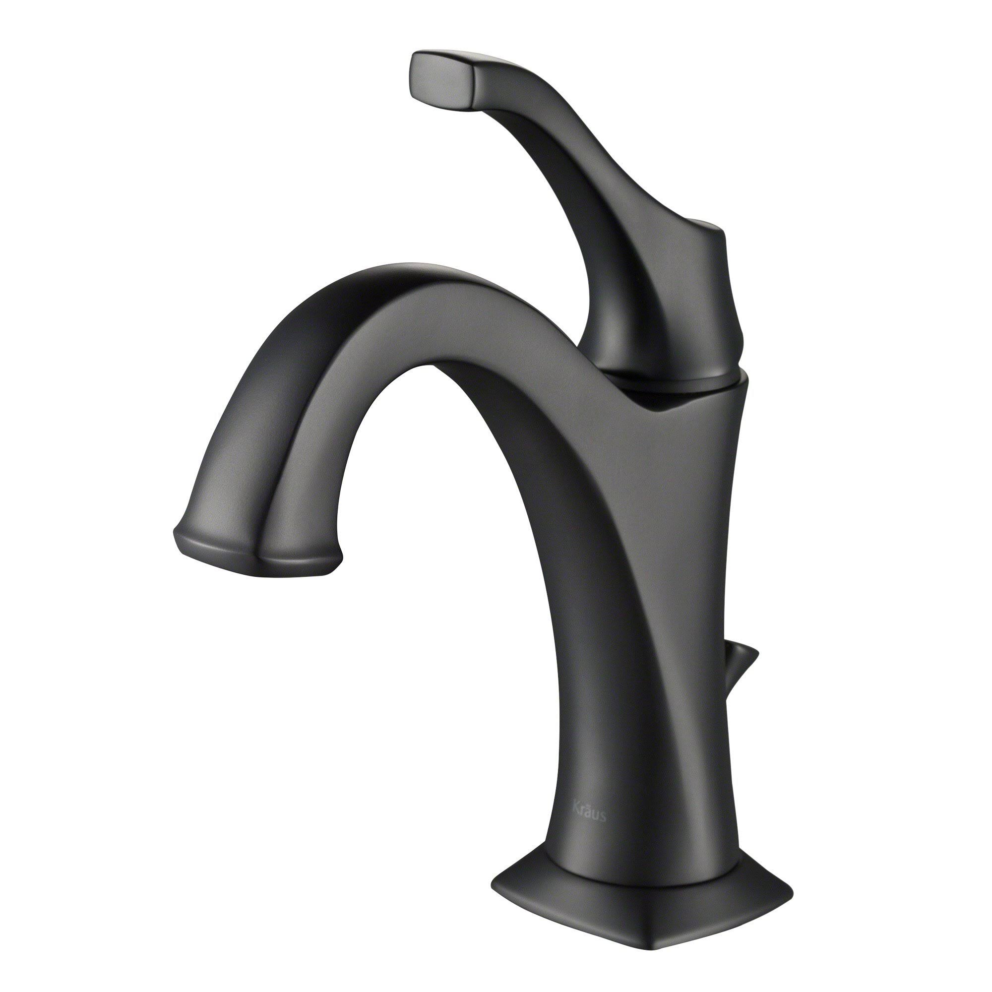 Kraus Arlo Matte Black Single Handle Basin Bathroom Faucet with Lift Rod Drain and Deck Plate (2-Pack)