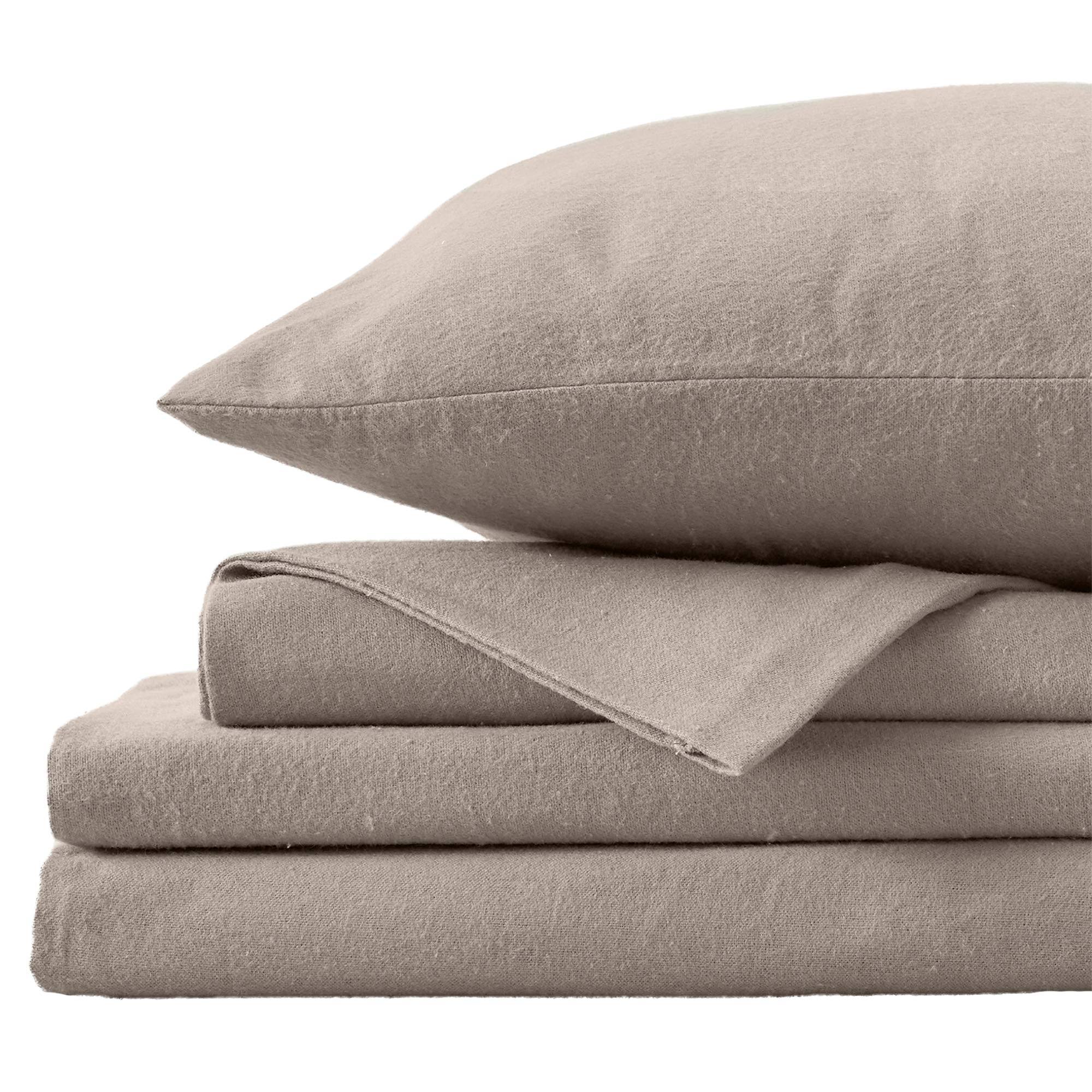 Great Bay Home 100% Cotton Solid Flannel Sheet Set Twin XL Taupe