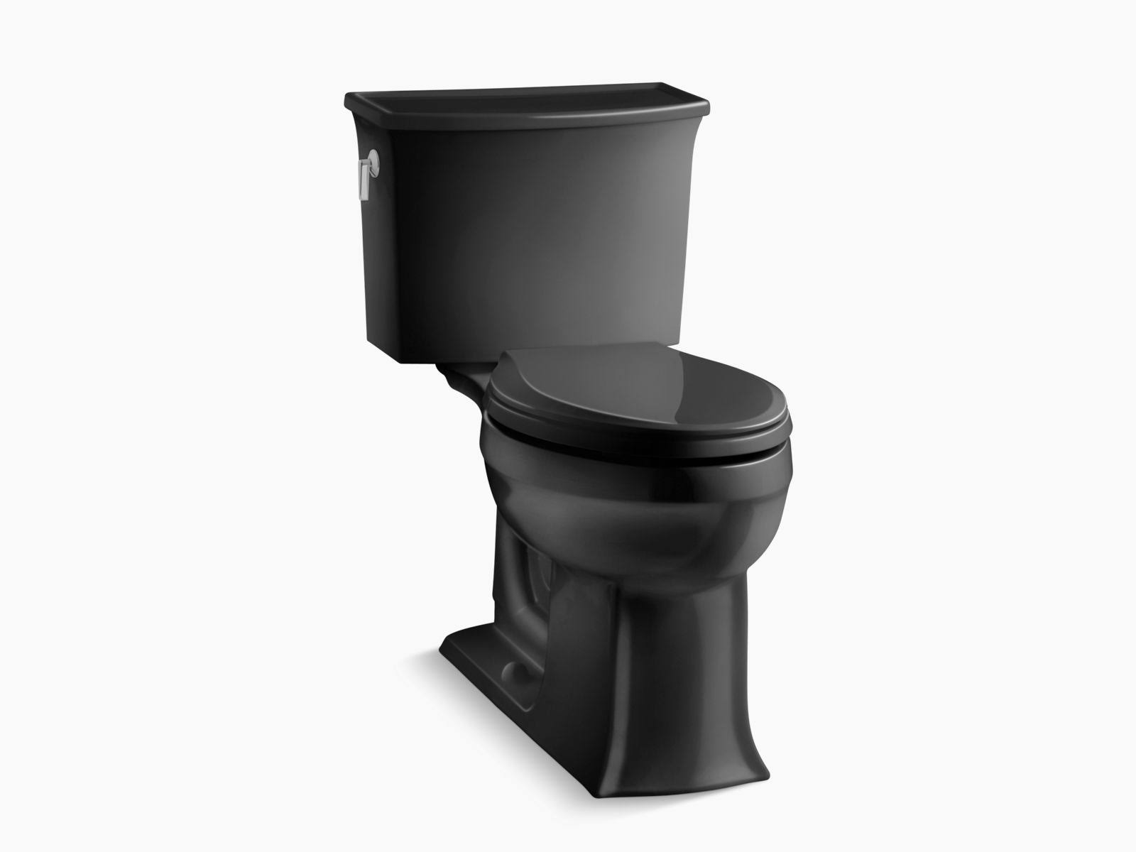 KOHLER K-3551-7 Archer Comfort Height Two-Piece Elongated 1.28 GPF Toilet with AquaPiston Flush Technology, Black Black