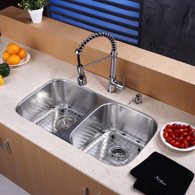 Kraus KBU22-KPF1612-KSD30CH Double Basin Undermount Kitchen Sink with Faucet