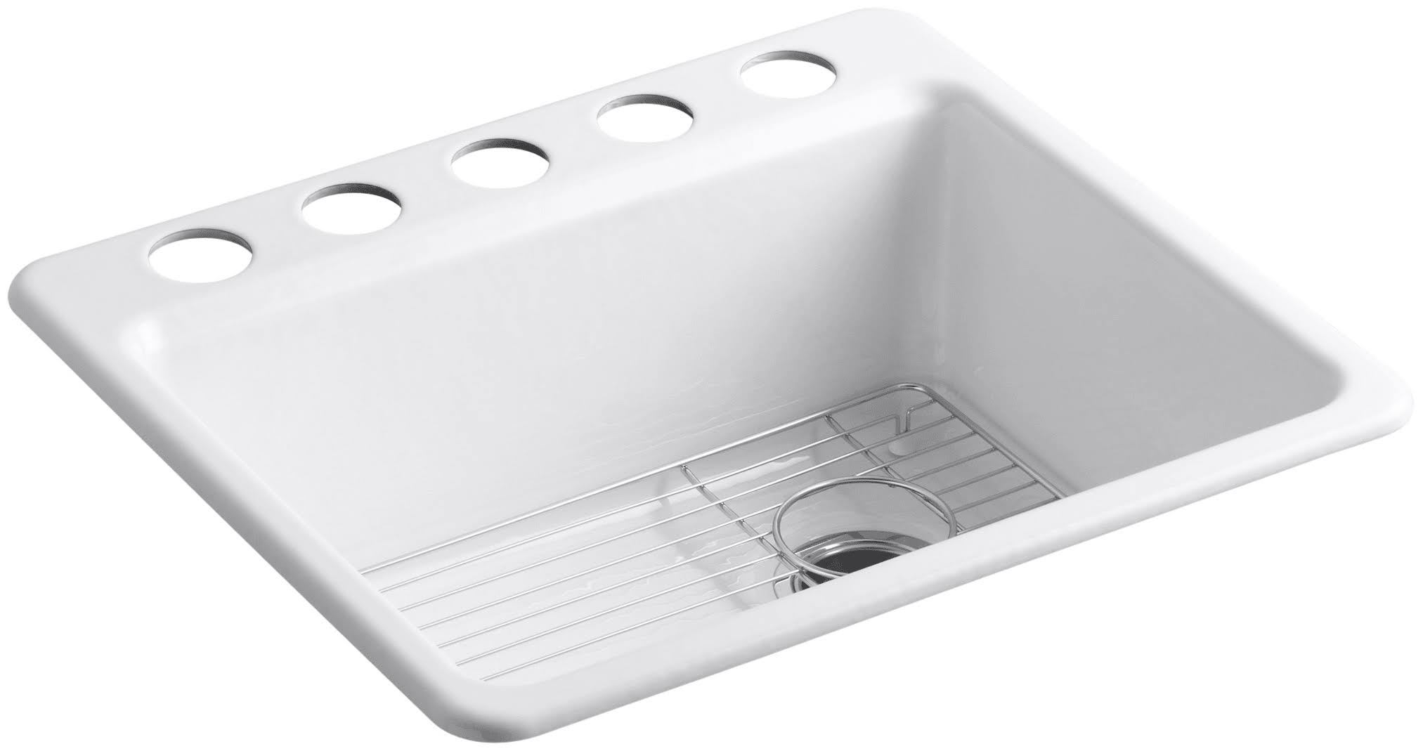 Kohler K-5872-5UA1-0 White Riverby 25x22 Undermount Single Bowl Kitchen Sink with Basin Rack