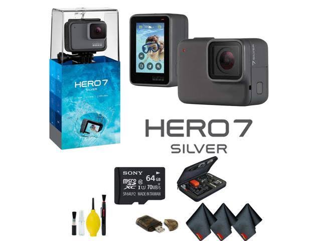 GoPro Hero7 Silver - Bundle Includes: 64GB Memory Card, Case and More
