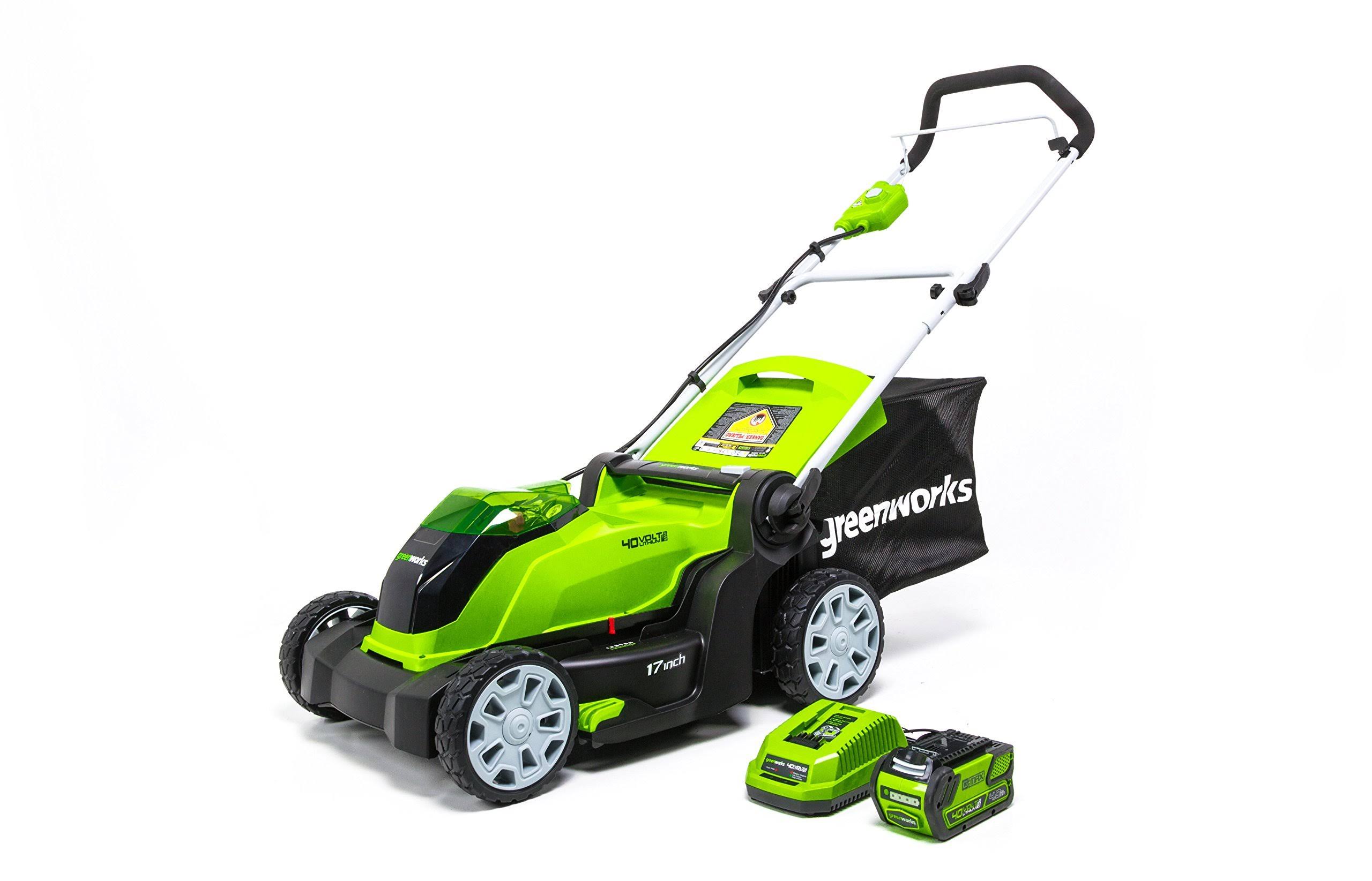 Greenworks 40V 17-inch Cordless Lawn Mower, 4Ah Battery and Charger, MO40B411