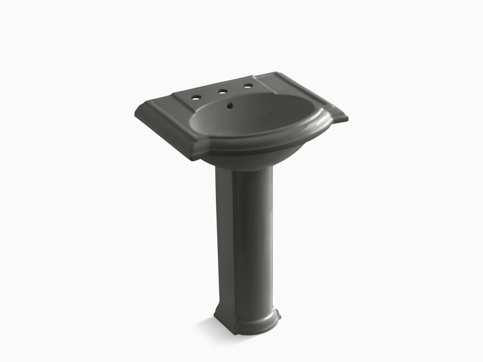 KOHLER K-2286-8-58 Devonshire 24 In. Pedestal Bathroom Sink with 8 In. Widespread Faucet Holes, Thunder Grey