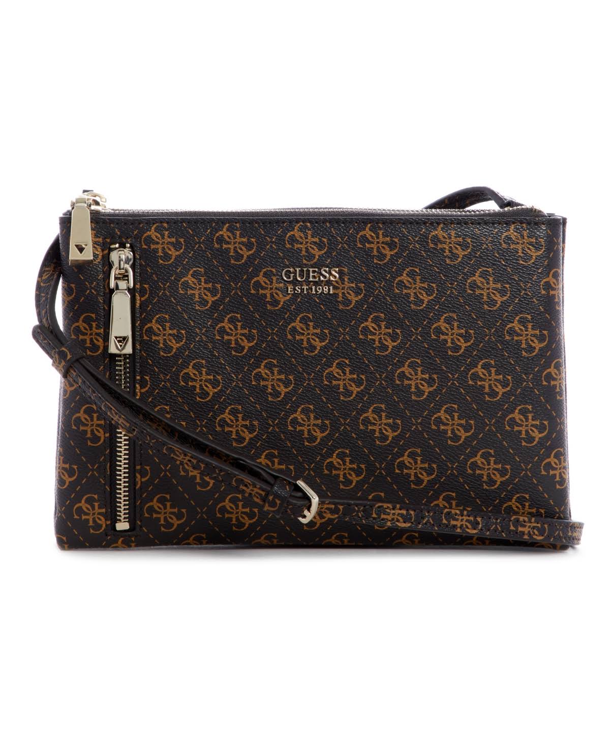 Guess Naya Double Zip Crossbody Bag - Brown