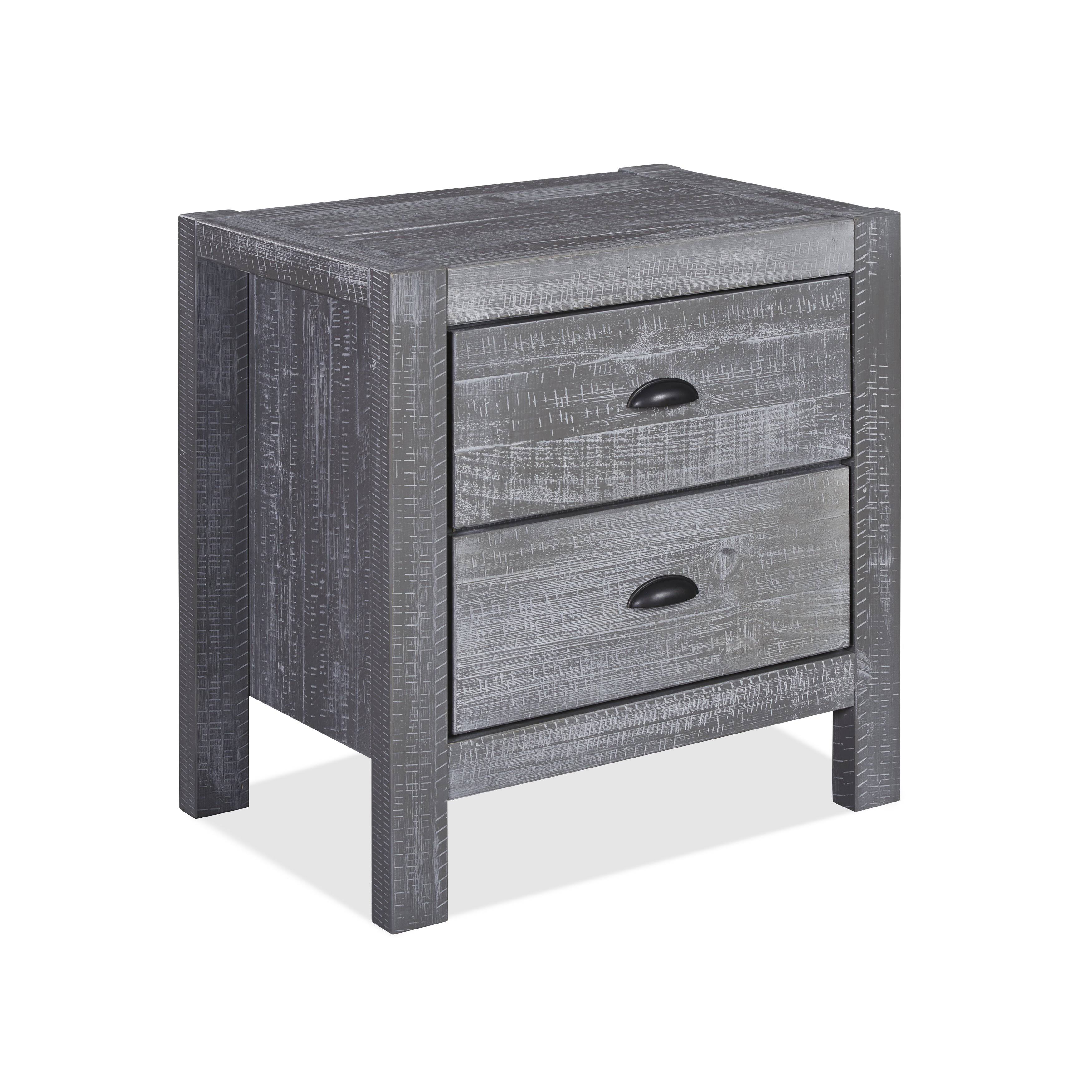 Grain Wood Furniture Montauk 2 Drawer Nightstand, Rustic Gray